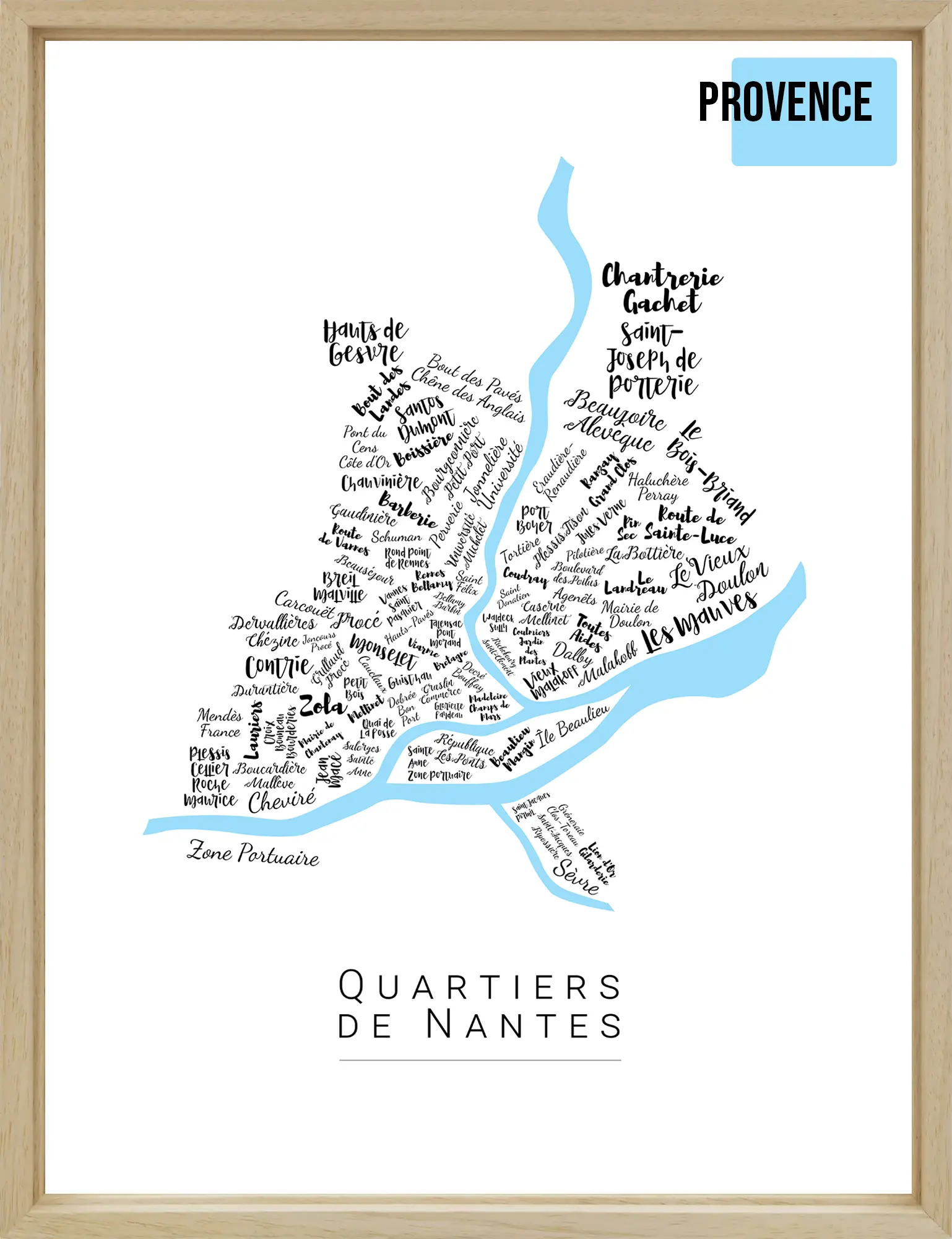 Affiche Nantes avec les noms des quartiers personnalisée - Affichéo