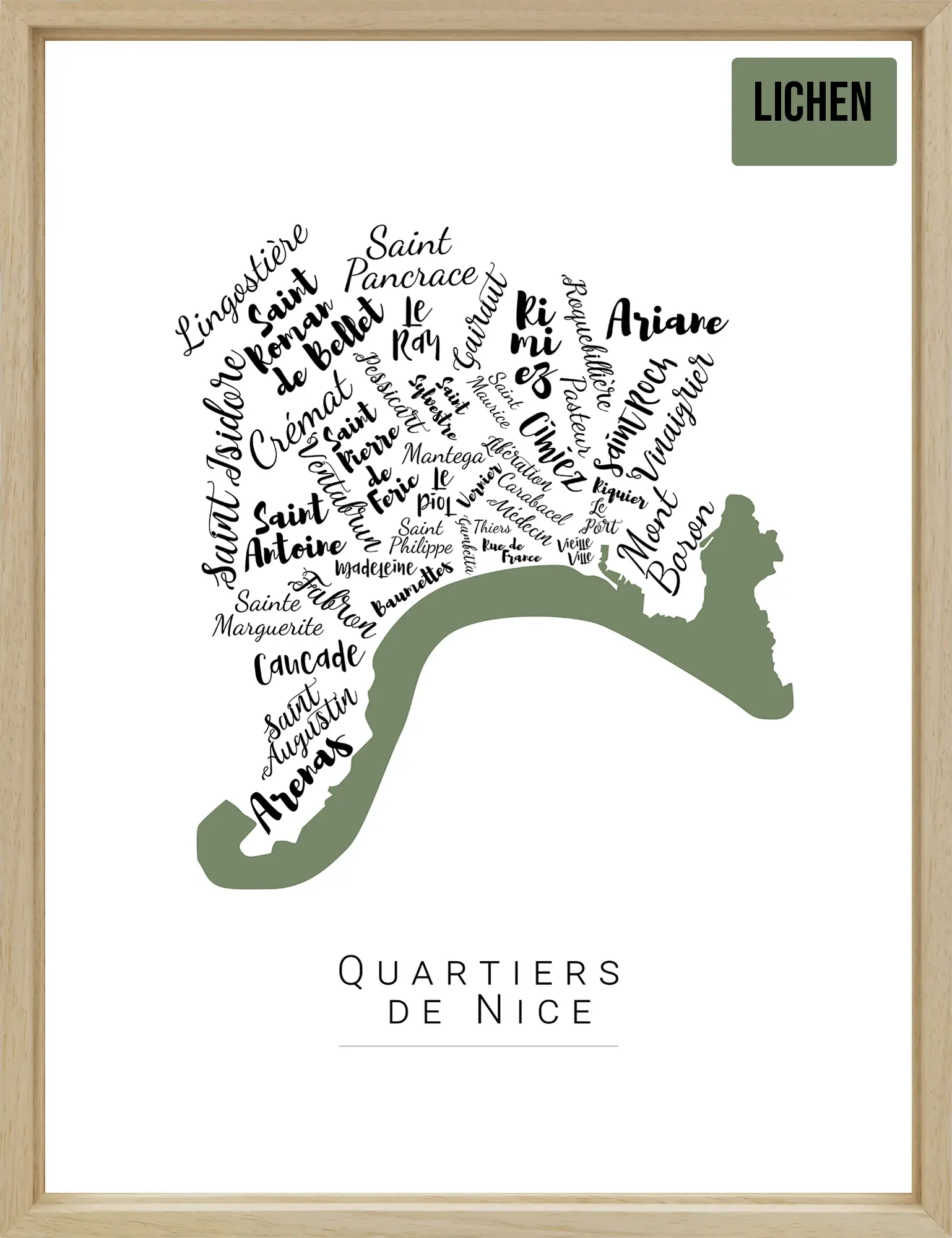 Affiche Nice avec les noms des quartiers personnalisée - Affichéo