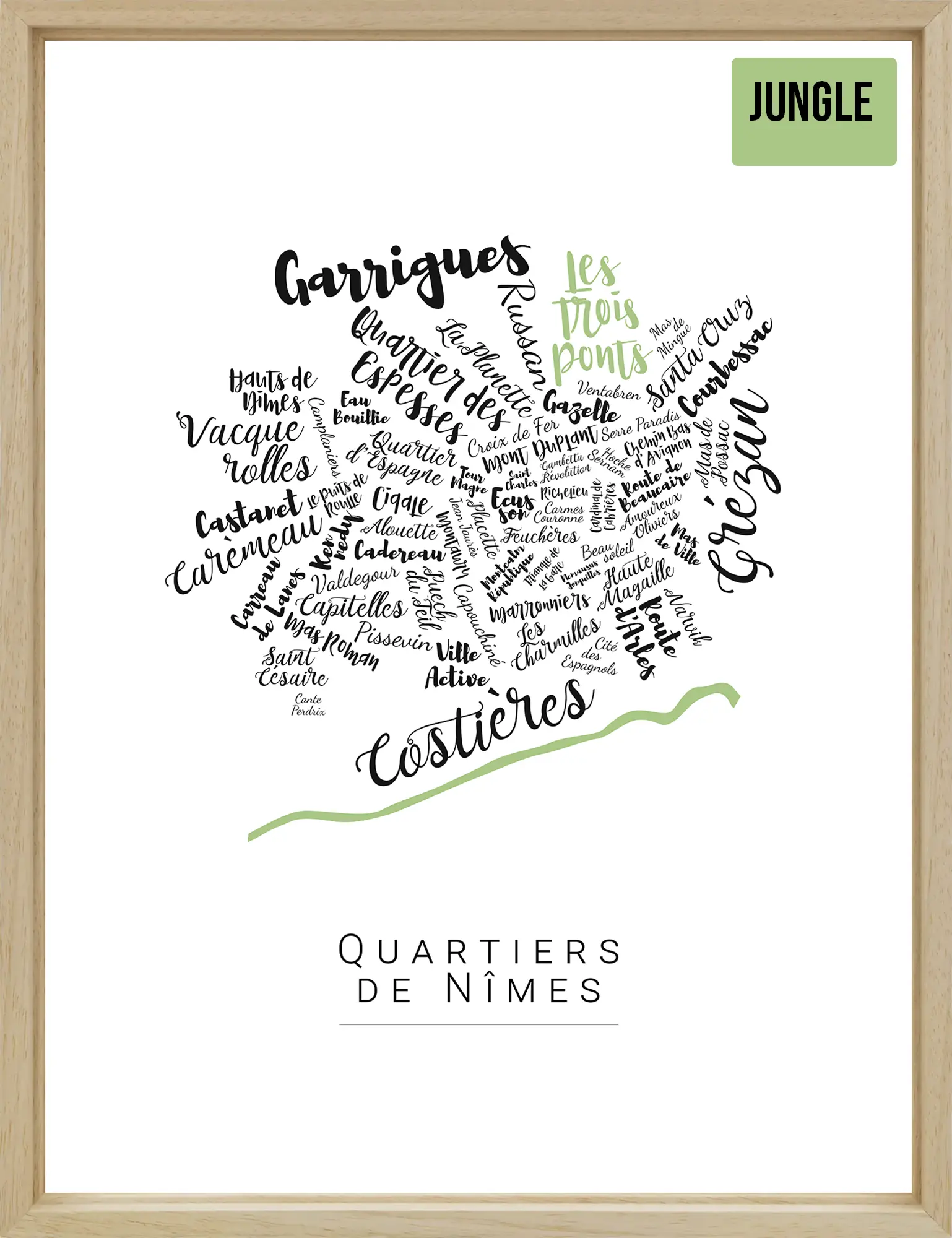 Affiche Nîmes avec les noms des quartiers personnalisée - Affichéo