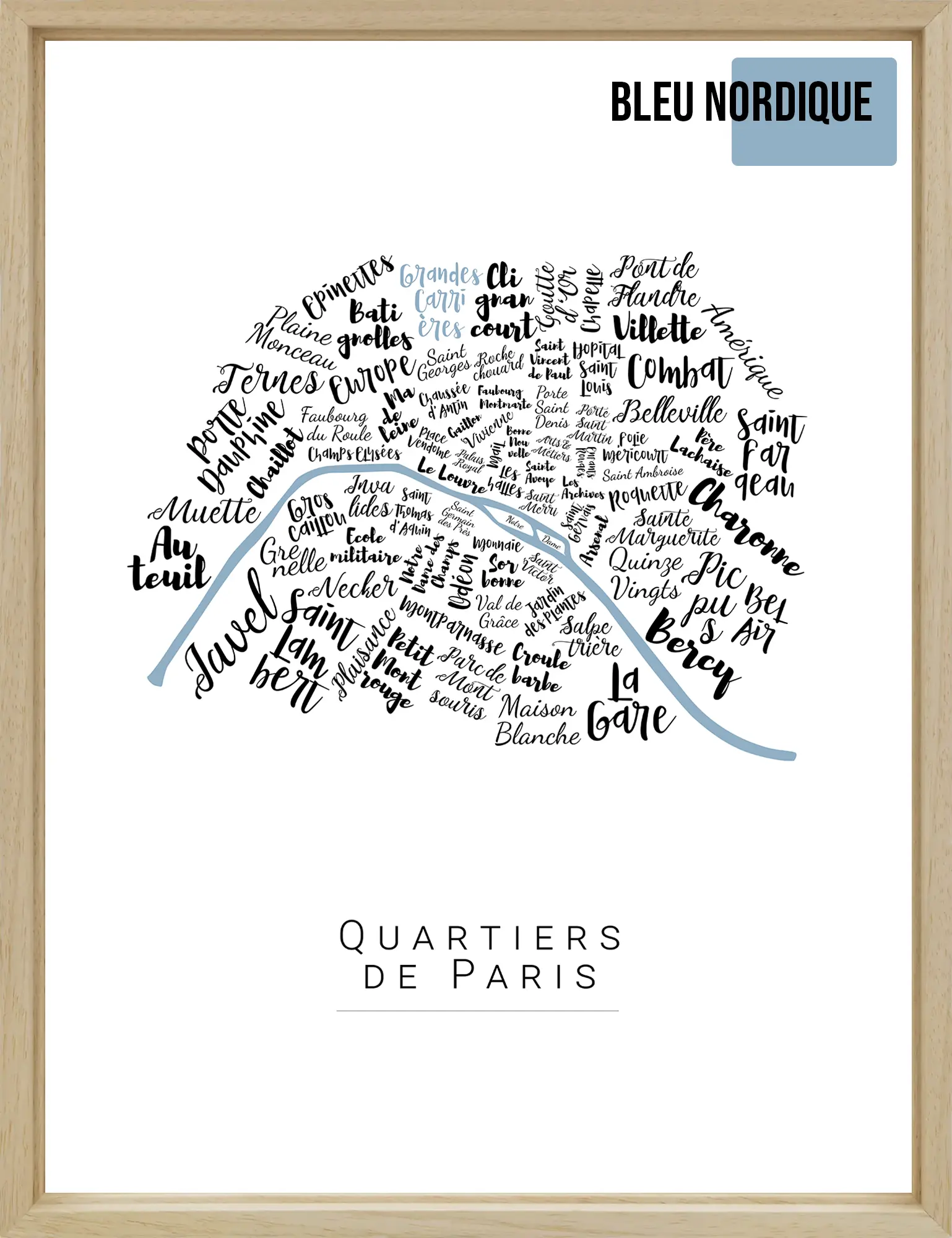 Affiche Paris avec les noms des quartiers personnalisée - Affichéo