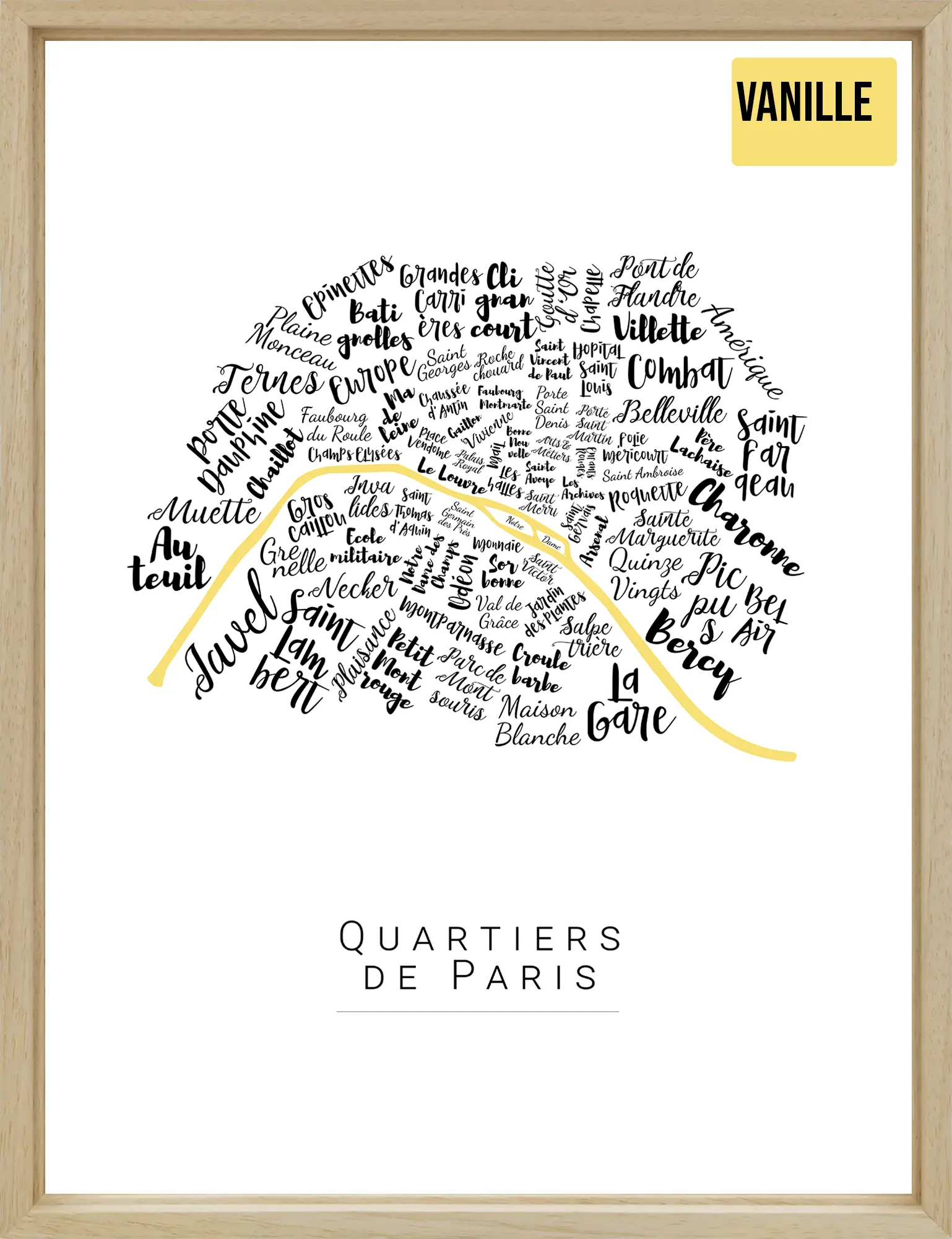 Affiche Paris avec les noms des quartiers personnalisée - Affichéo