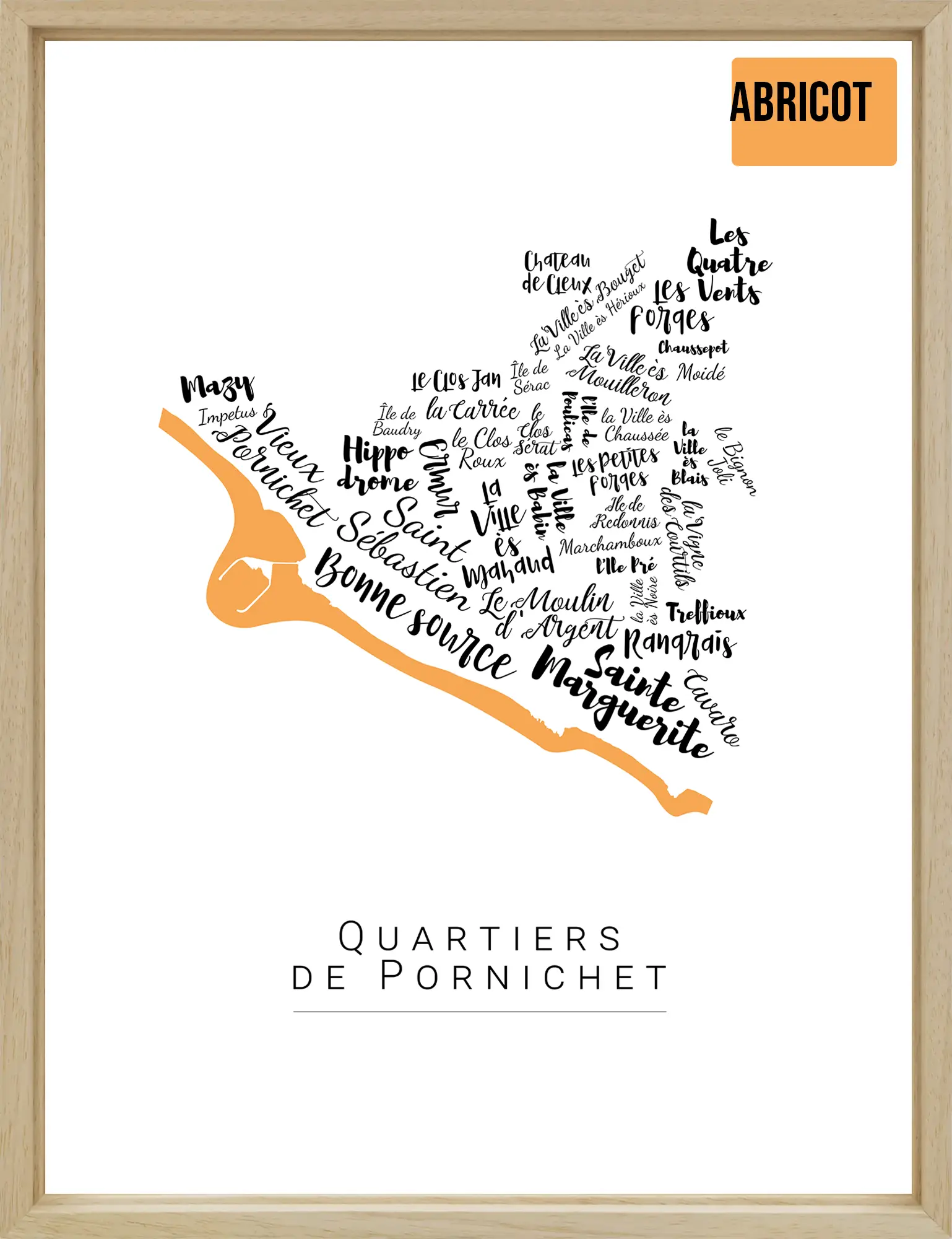 Affiche Pornichet avec les noms des quartiers personnalisée - Affichéo