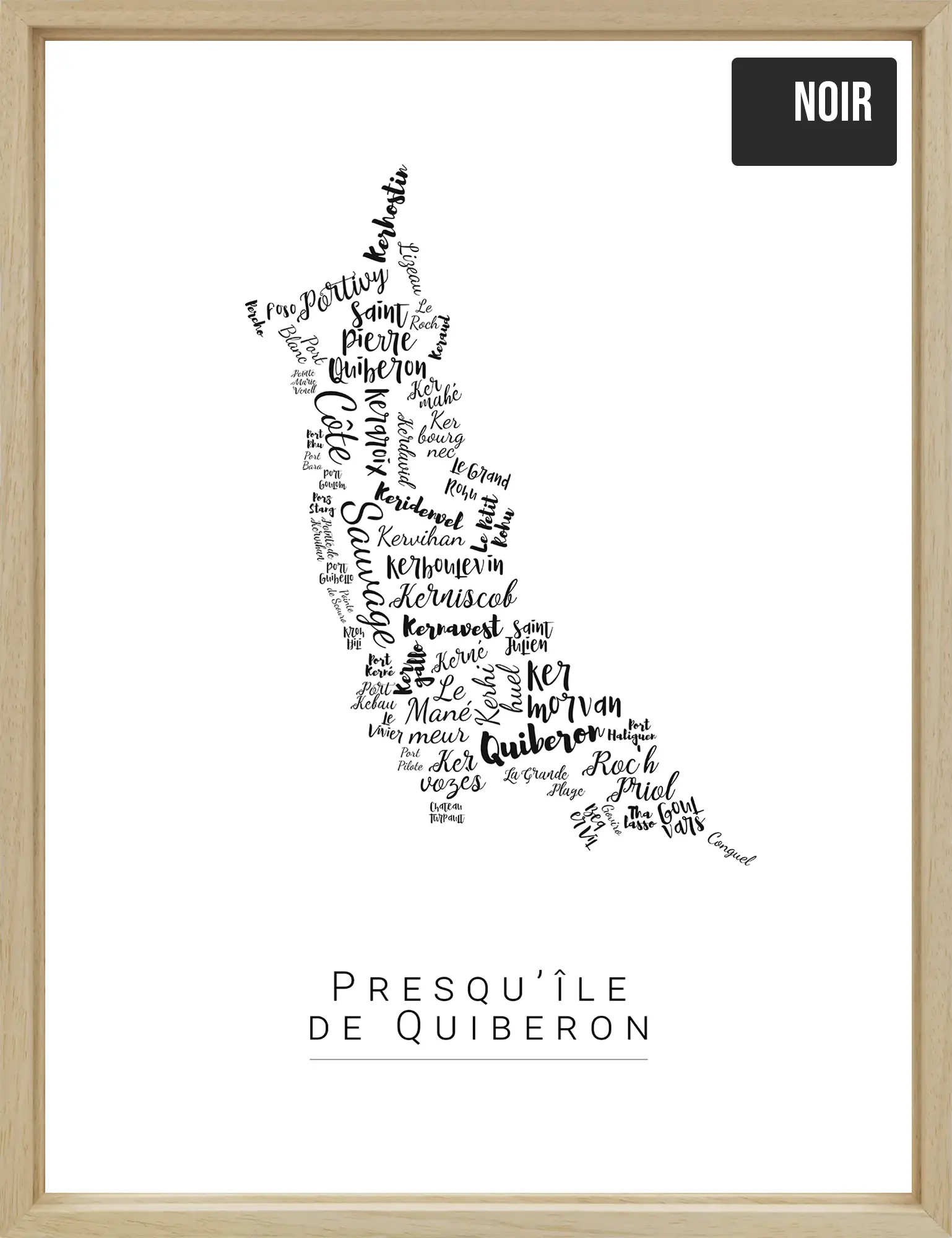 Affiche Quiberon avec les noms des quartiers personnalisée - Affichéo