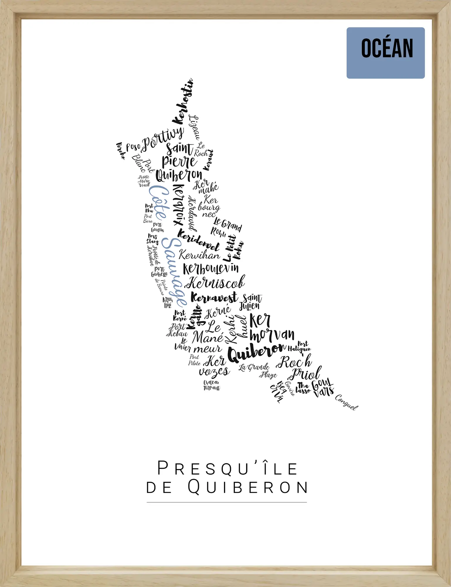 Affiche Quiberon avec les noms des quartiers personnalisée - Affichéo