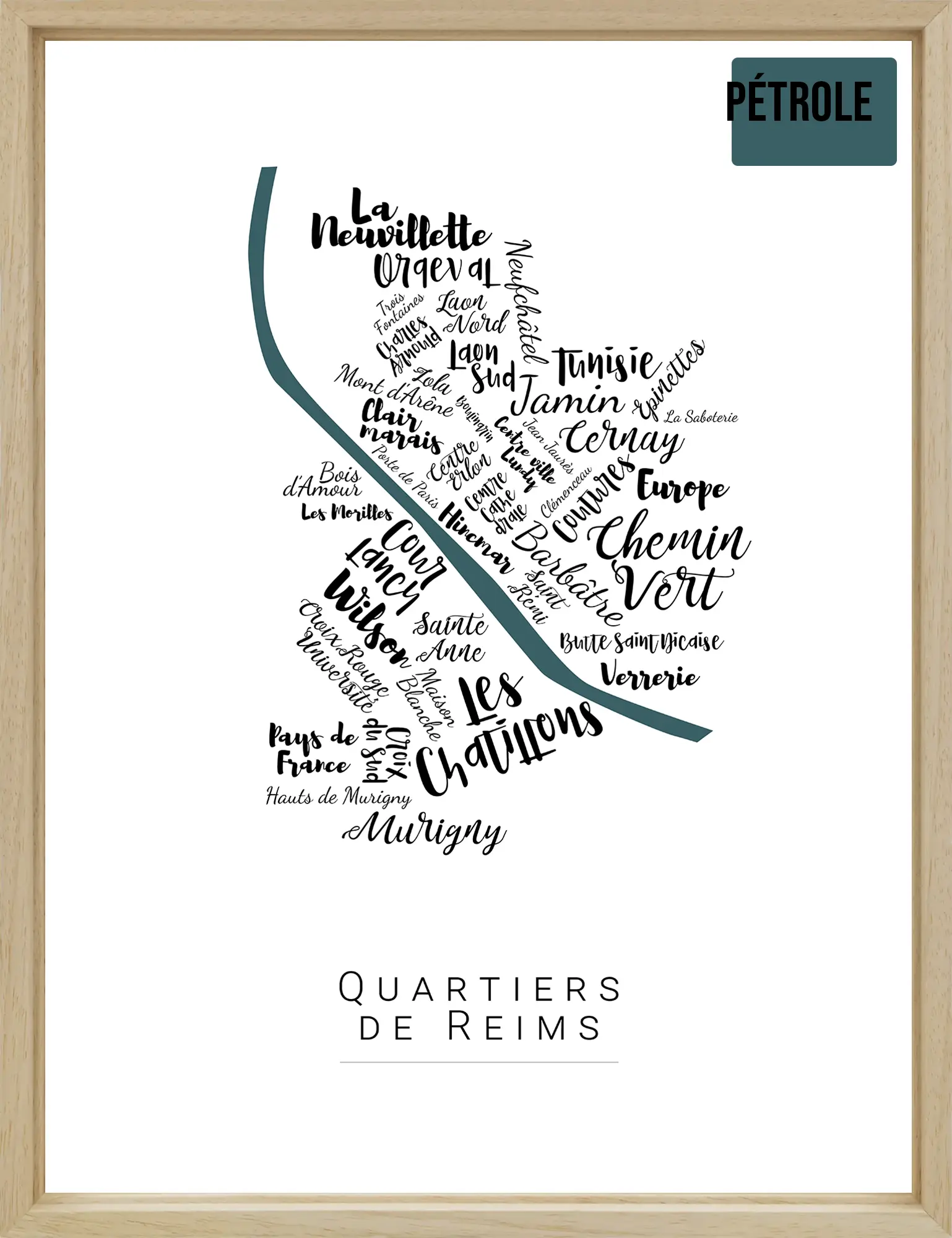 Affiche Reims avec les noms des quartiers personnalisée - Affichéo