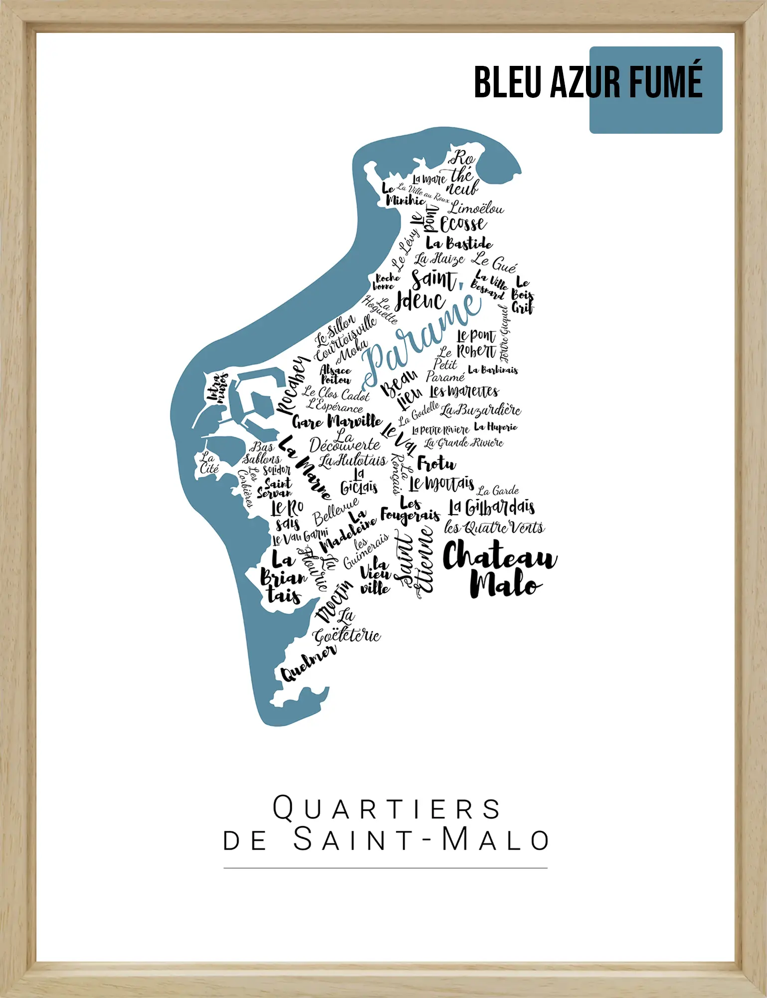 Affiche Saint-Malo avec les noms des quartiers personnalisée - Affichéo