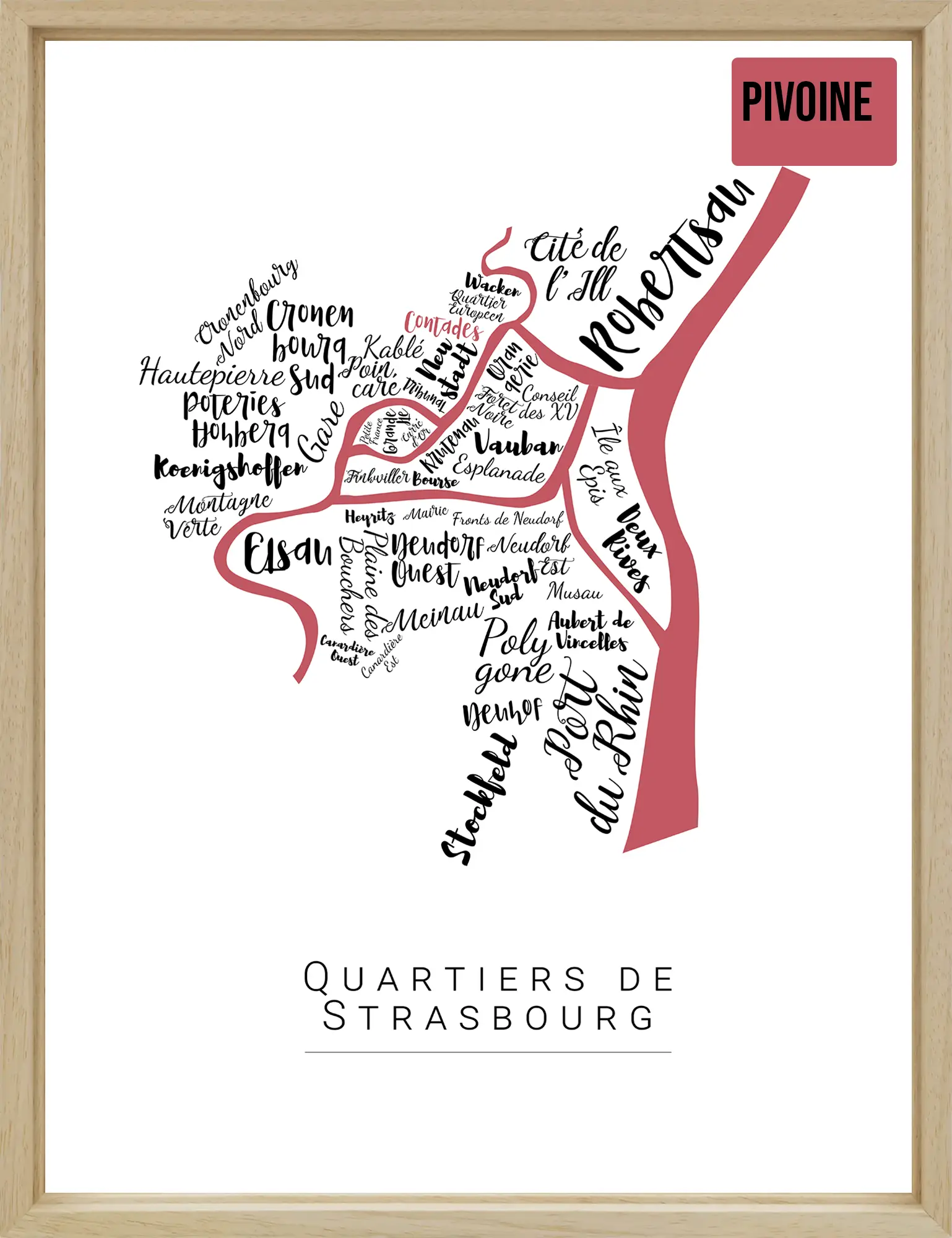Affiche Strasbourg avec les noms des quartiers personnalisée - Affichéo