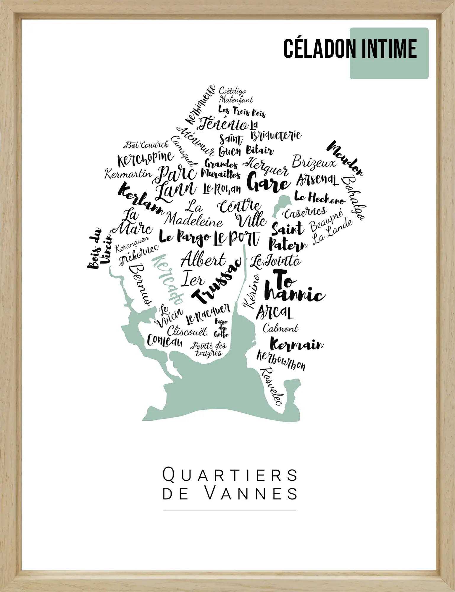 Affiche Vannes avec les noms des quartiers personnalisée - Affichéo