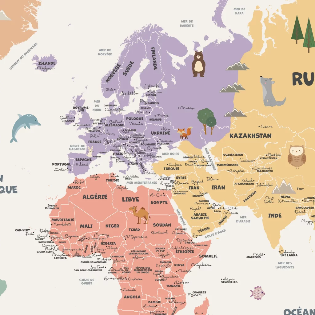 Zoom sur l'Europe sur la carte du monde Estella
