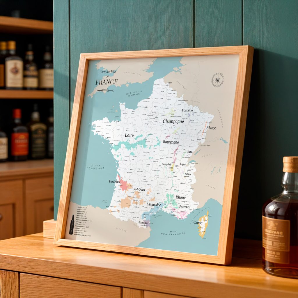 Affiche murale de la carte des vins de France