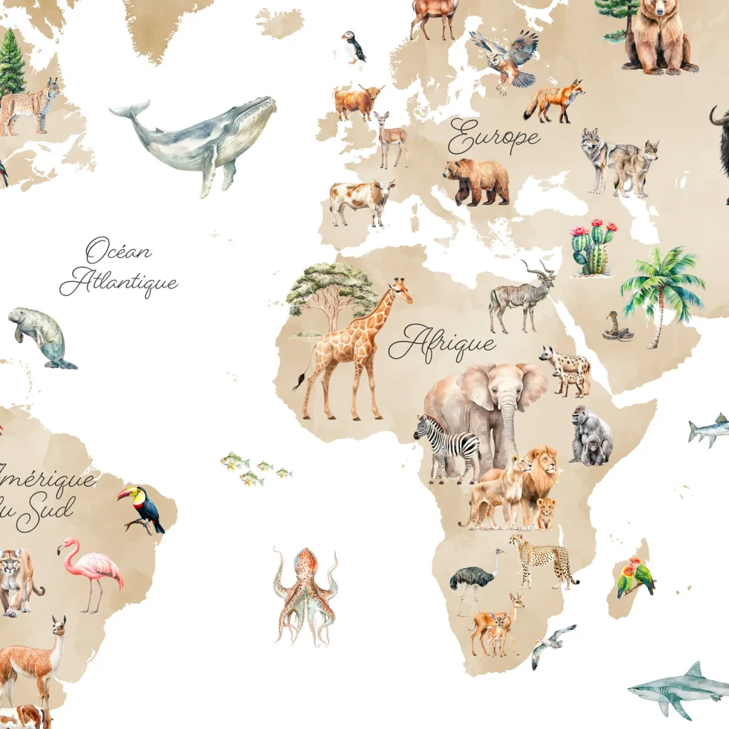 carte du monde des animaux pour enfants