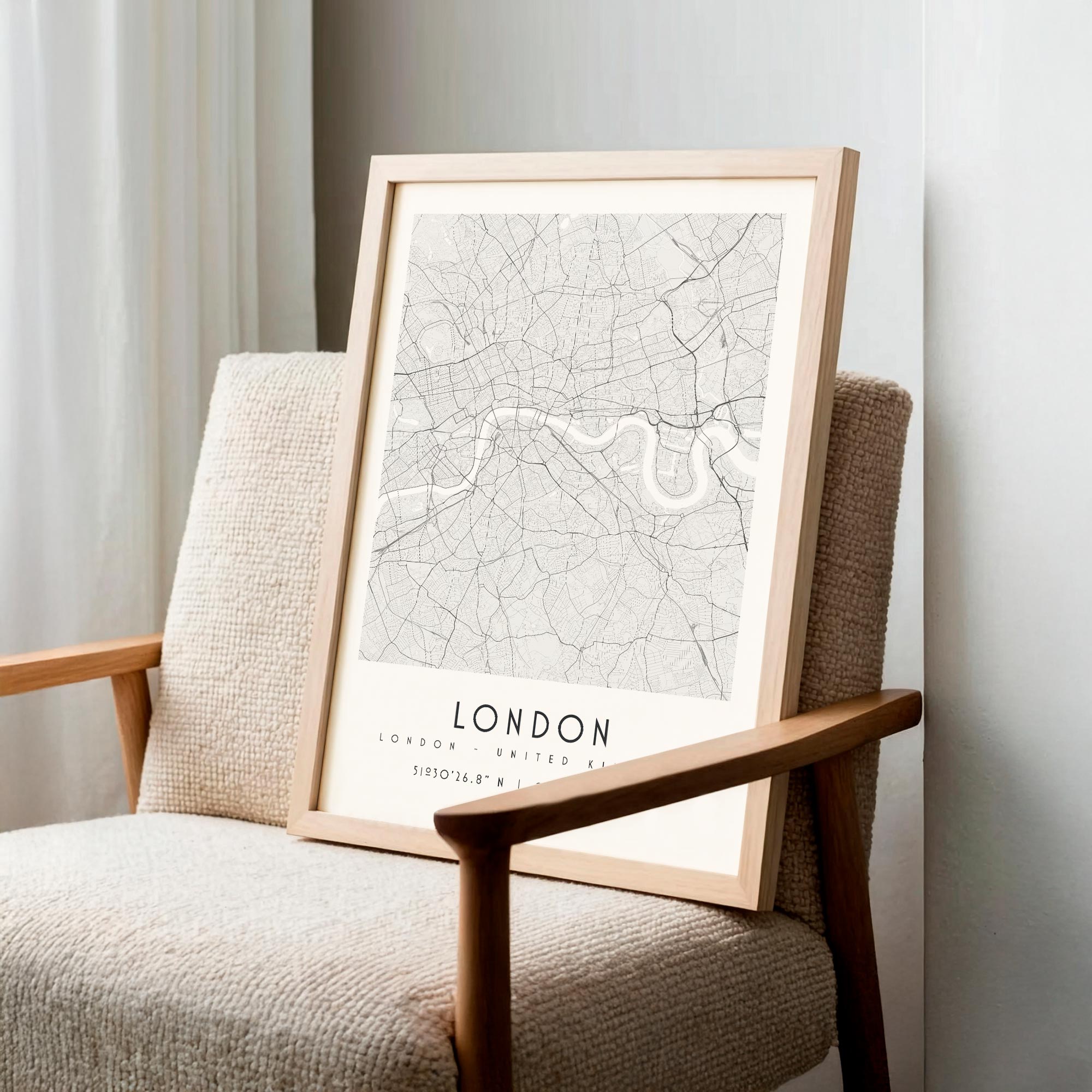 Carte Londres noir et blanc, affiche encadrée