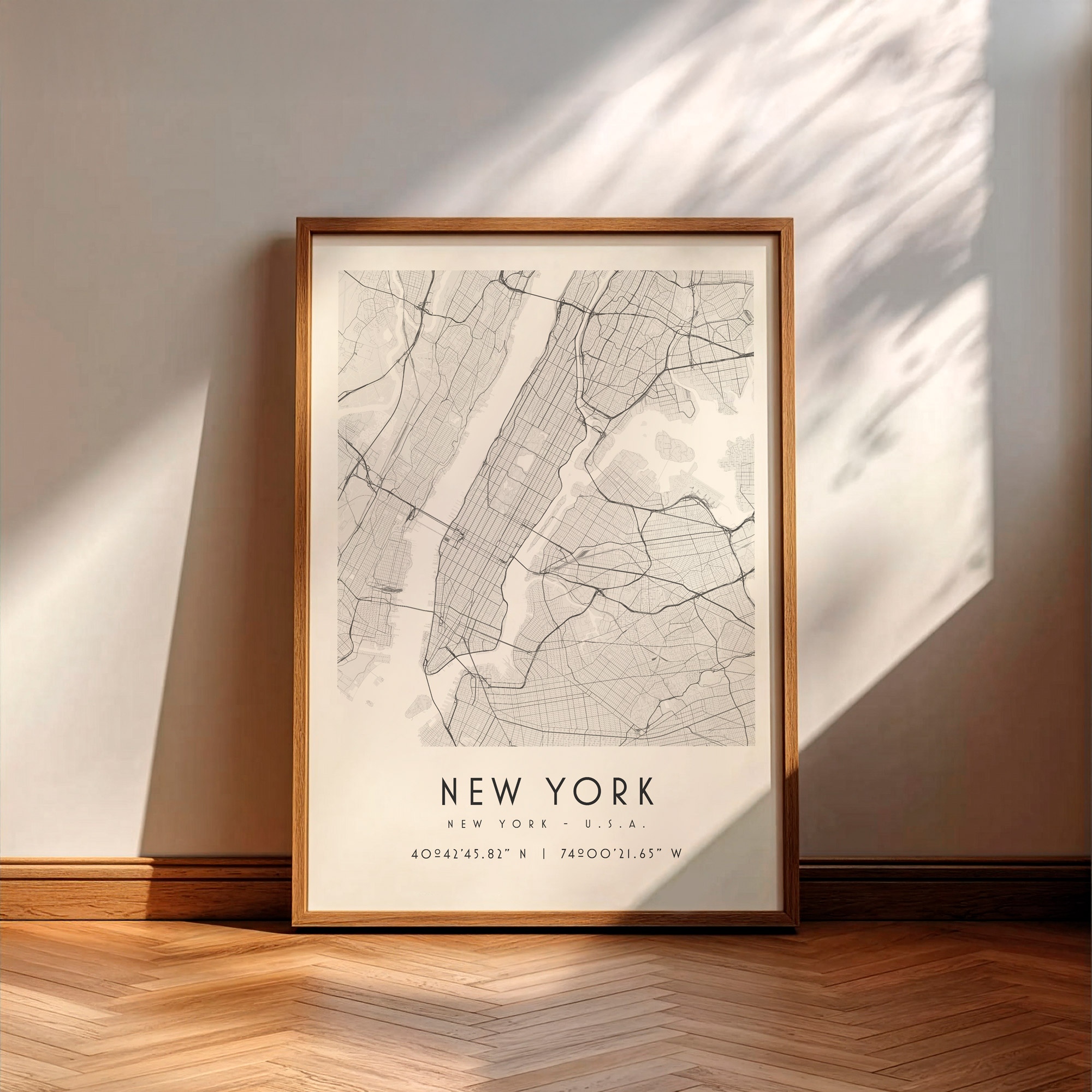 Carte New York noir et blanc, affiche encadrée