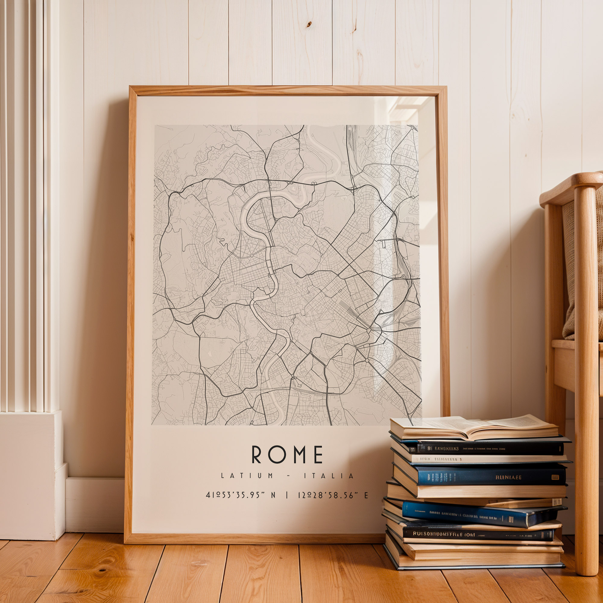 Carte Rome noir et blanc, affiche encadrée