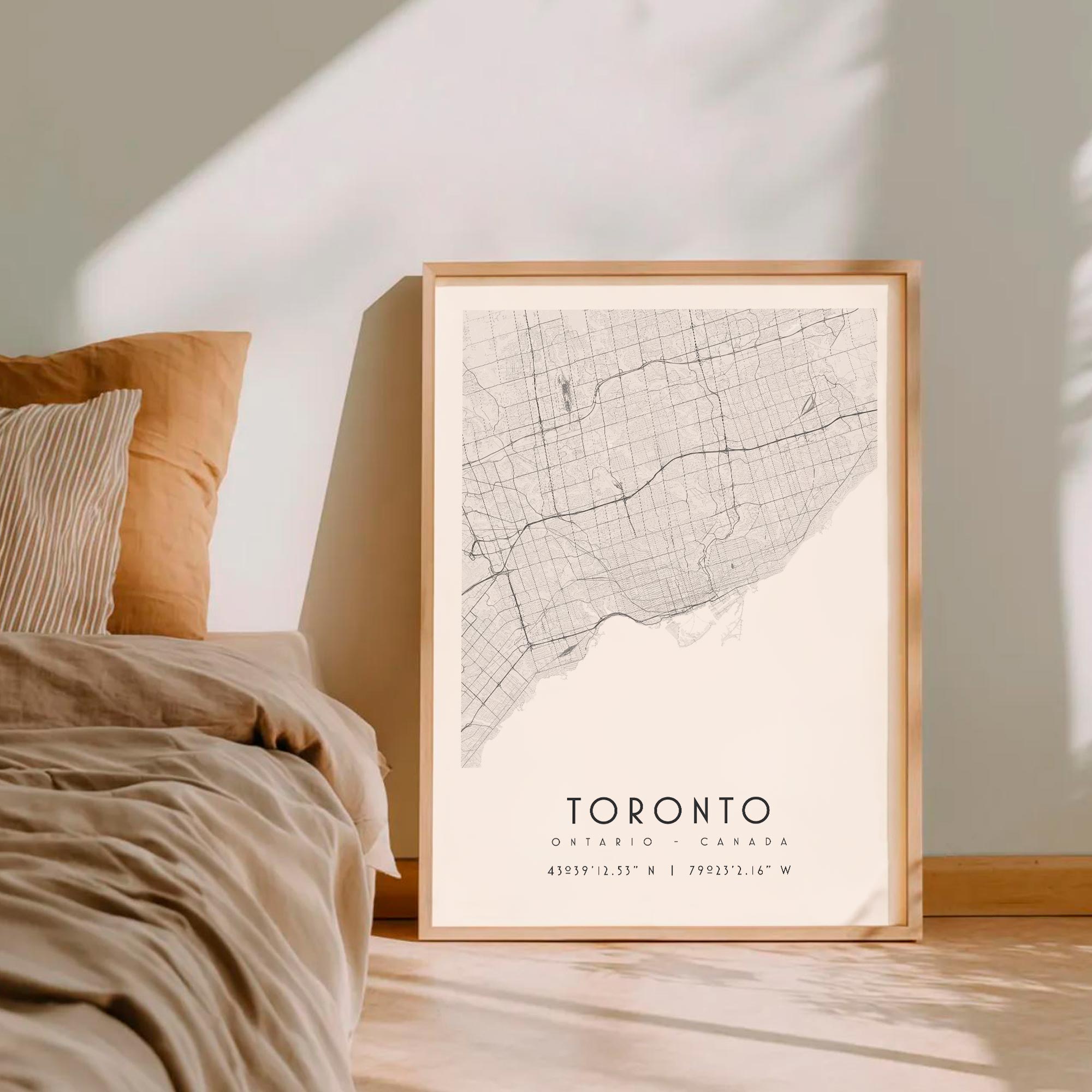 Carte Toronto noir et blanc, affiche encadrée