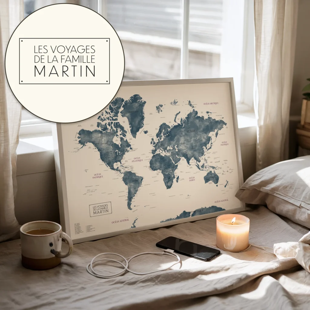 Carte du monde personnalisée élégante - Affichéo