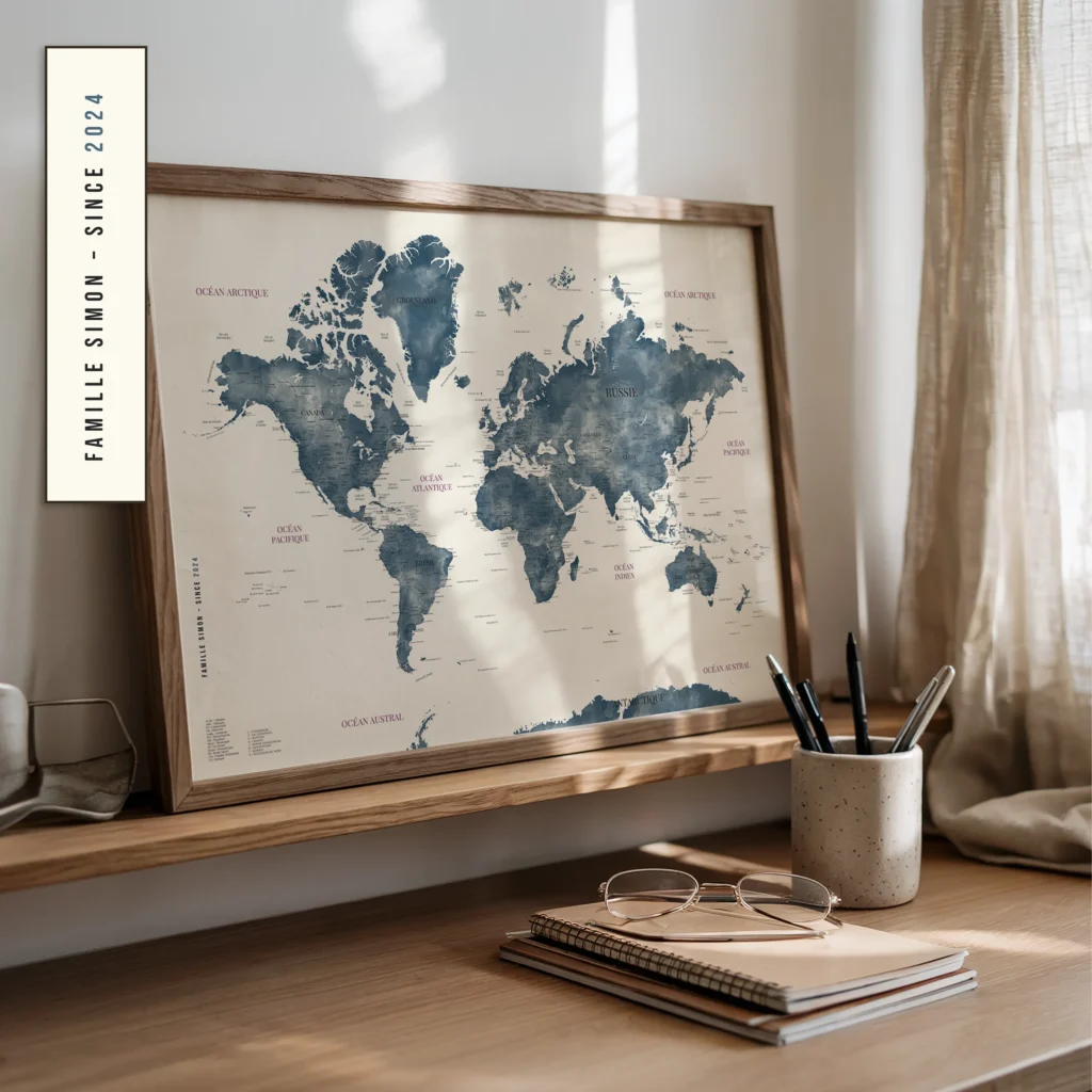 Carte du monde personnalisée signature - Affichéo