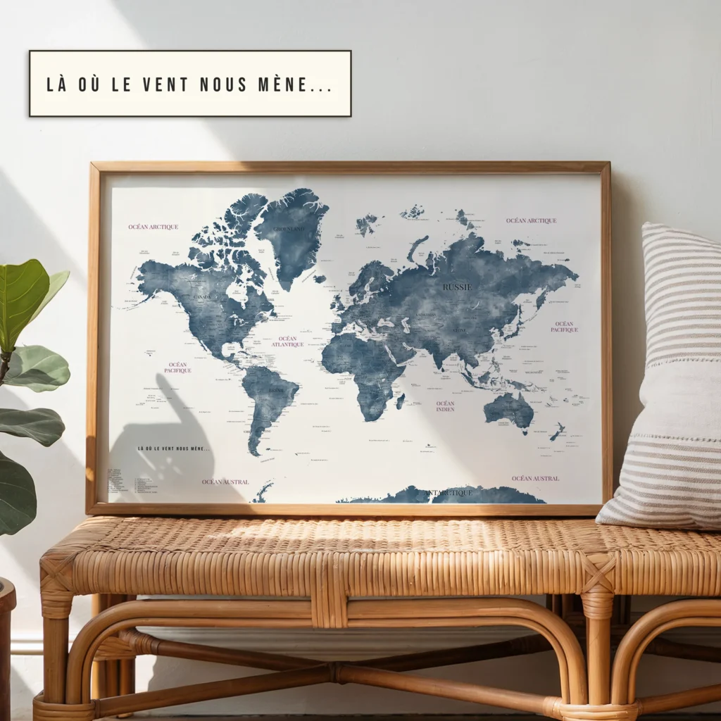 Carte du monde personnalisable avec la phrase de son choix