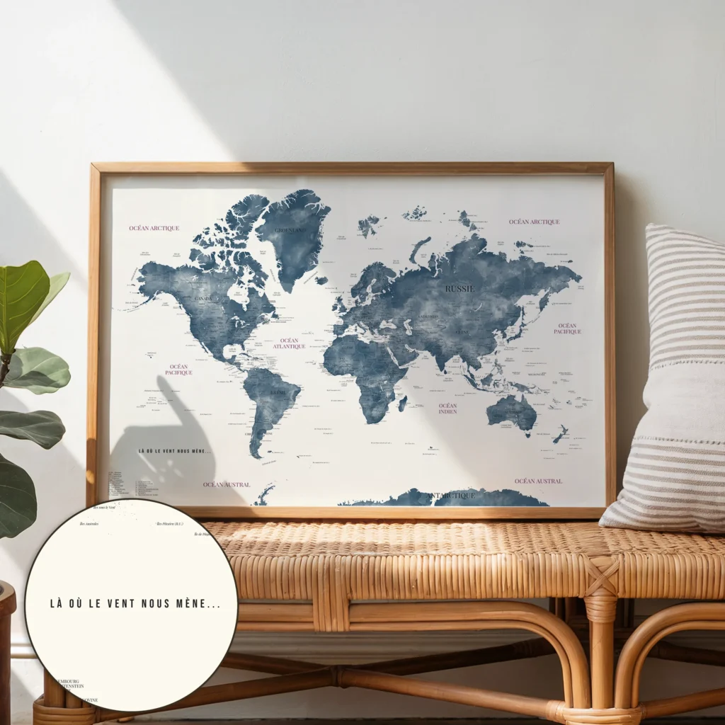 Carte du monde personnalisée signature - Affichéo