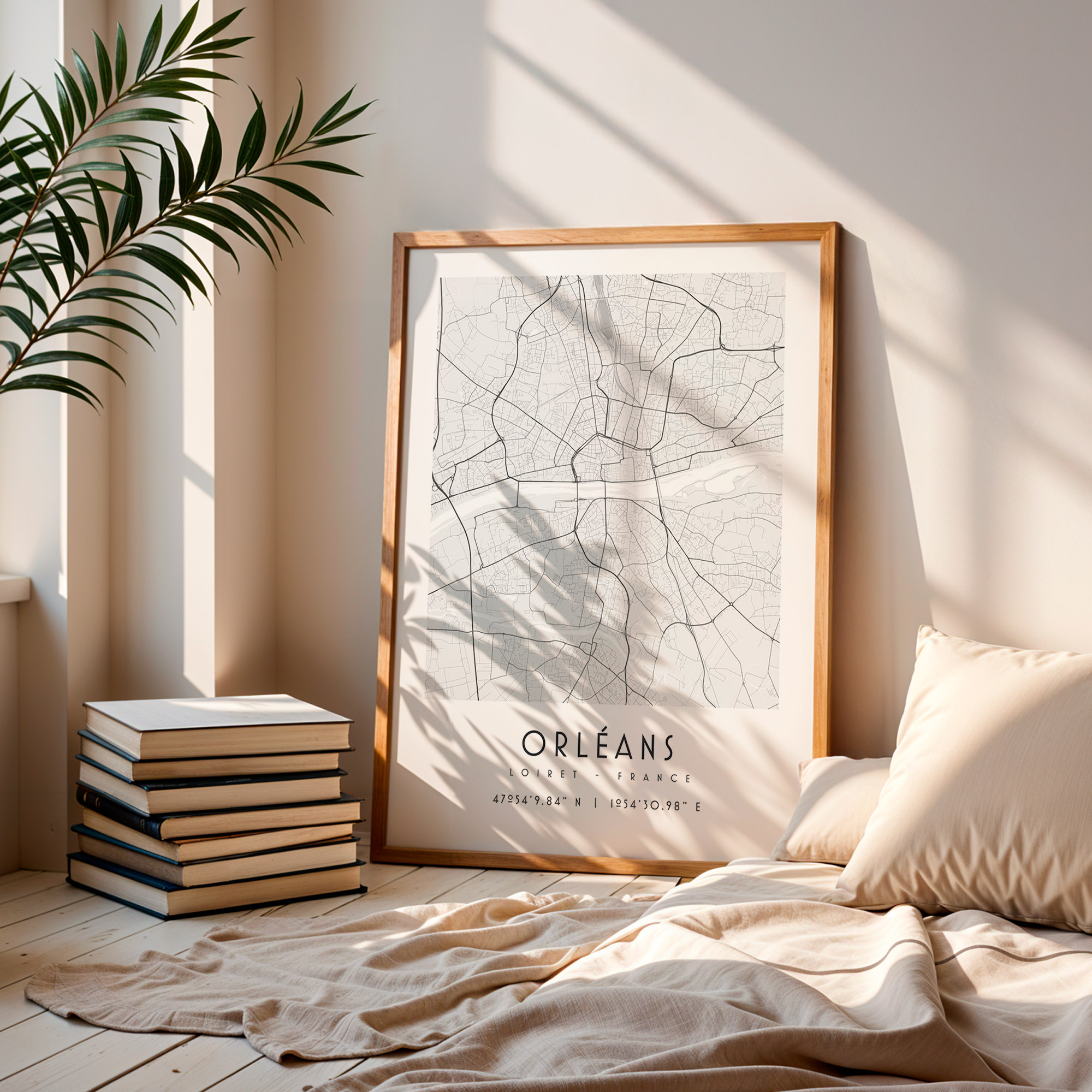 Carte Orléans noir et blanc, affiche encadrée