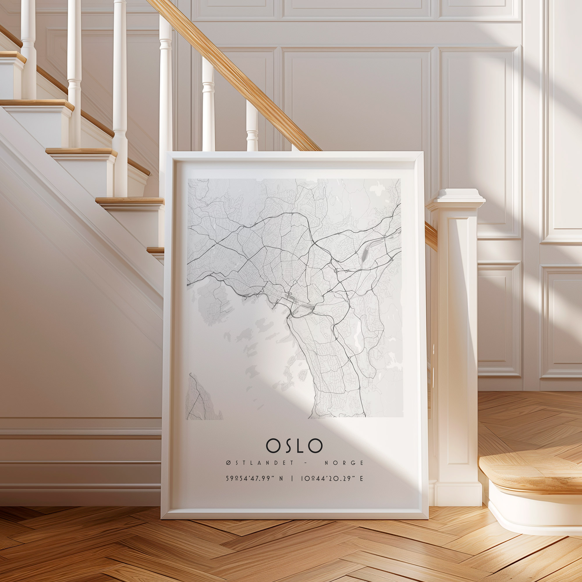 Carte Oslo noir et blanc, affiche encadrée