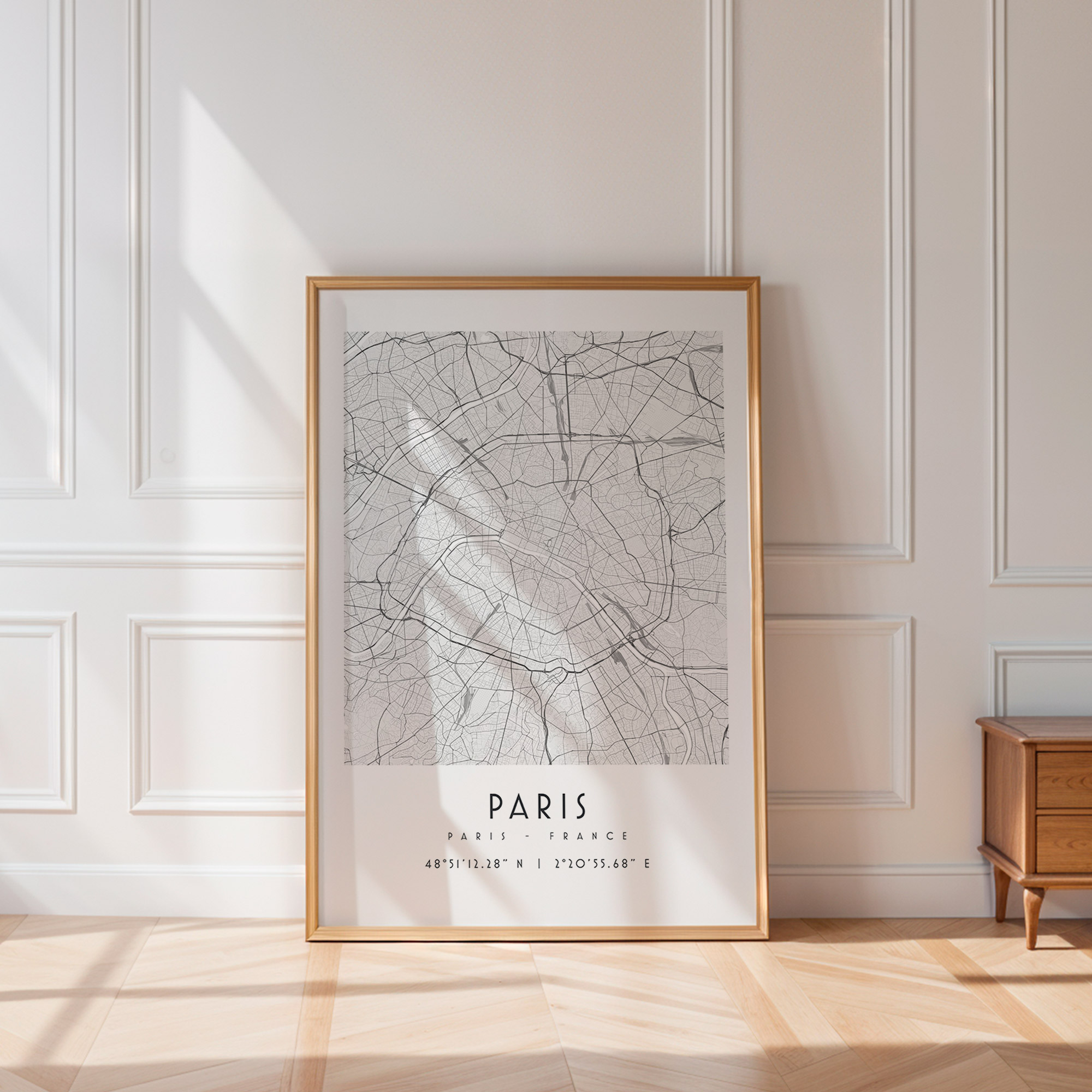 Carte de Paris noir et blanc, affiche encadrée