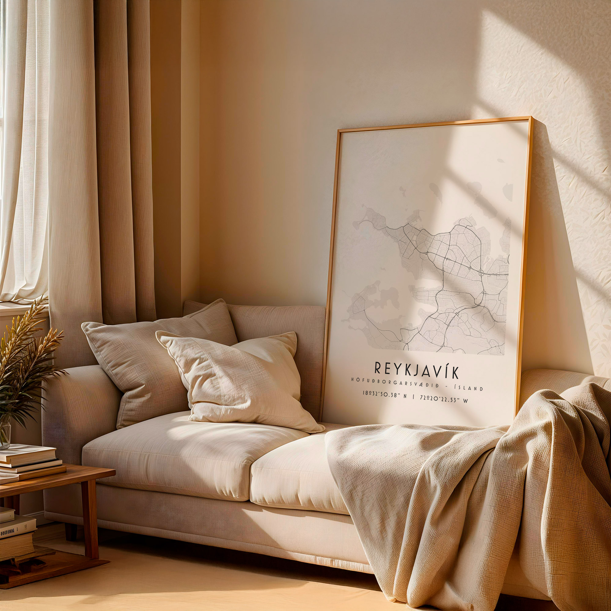 Carte Reykjavik noir et blanc, affiche encadrée
