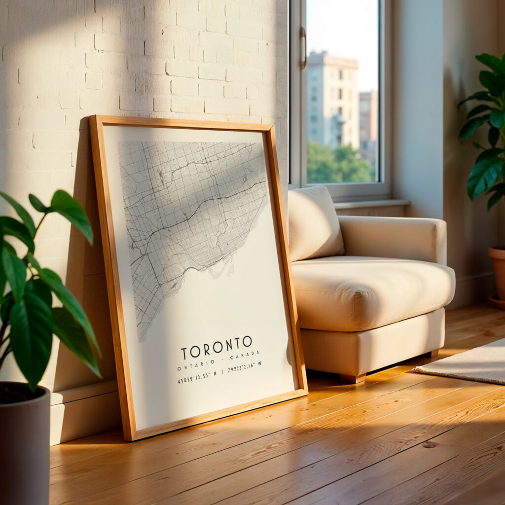 Carte Toronto noir et blanc, affiche encadrée