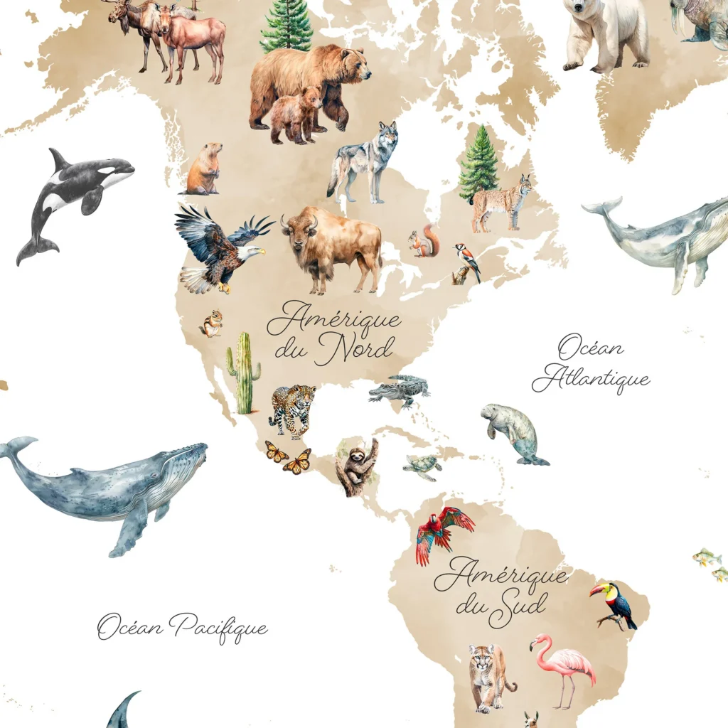 carte du monde des animaux pour enfants
