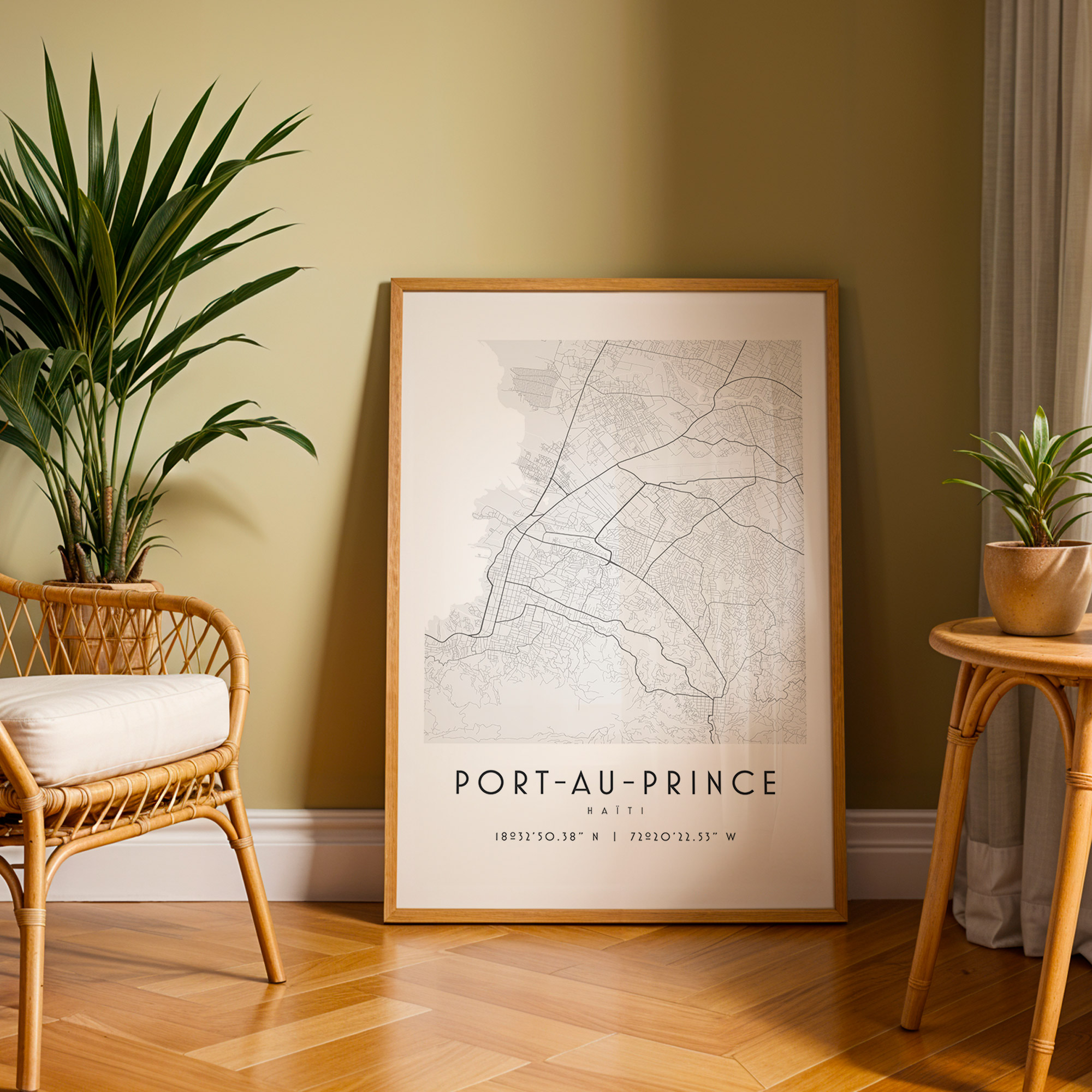 Carte Port-au-Prince noir et blanc, affiche encadrée