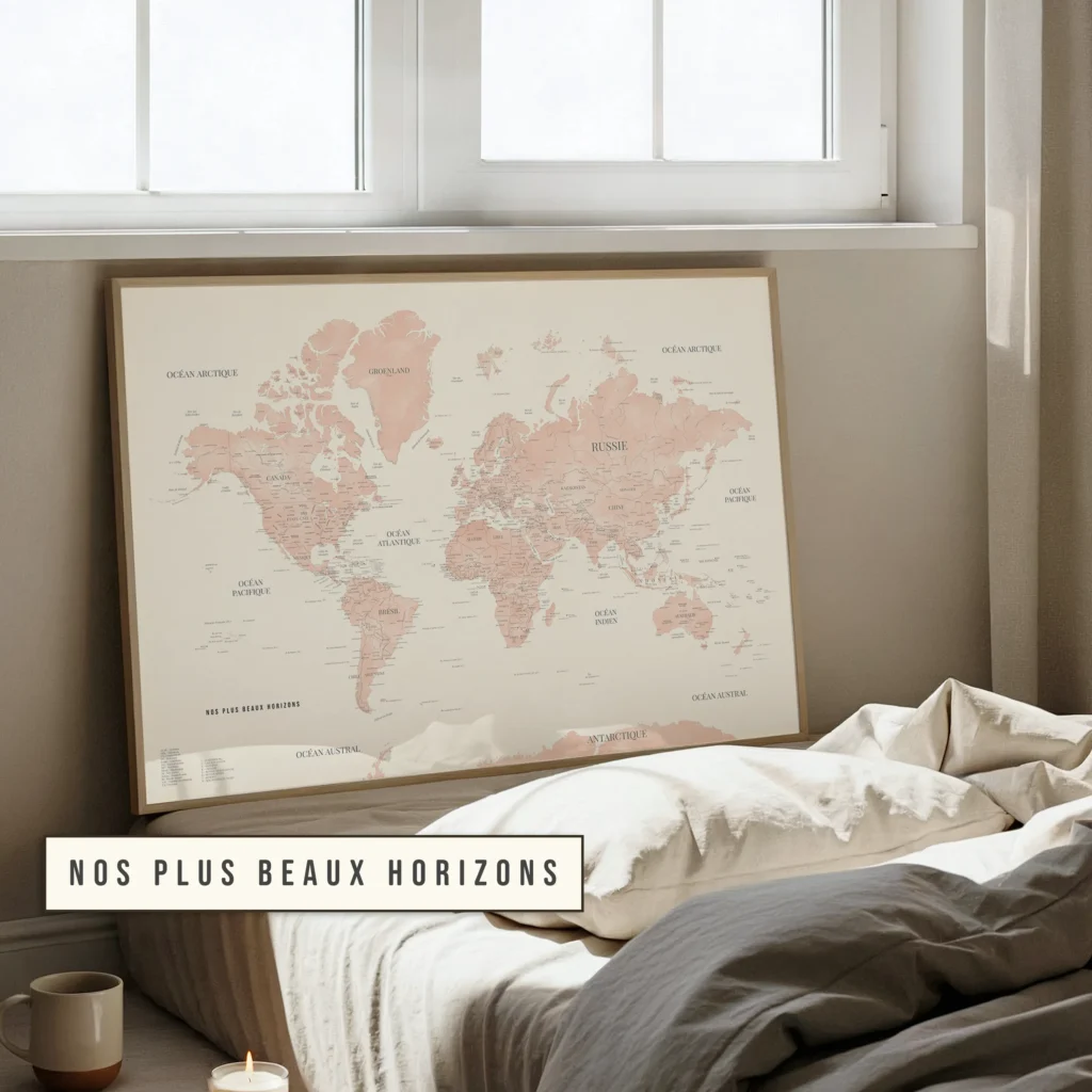 Carte du monde personnalisée signature horizontale — Billie Affichéo