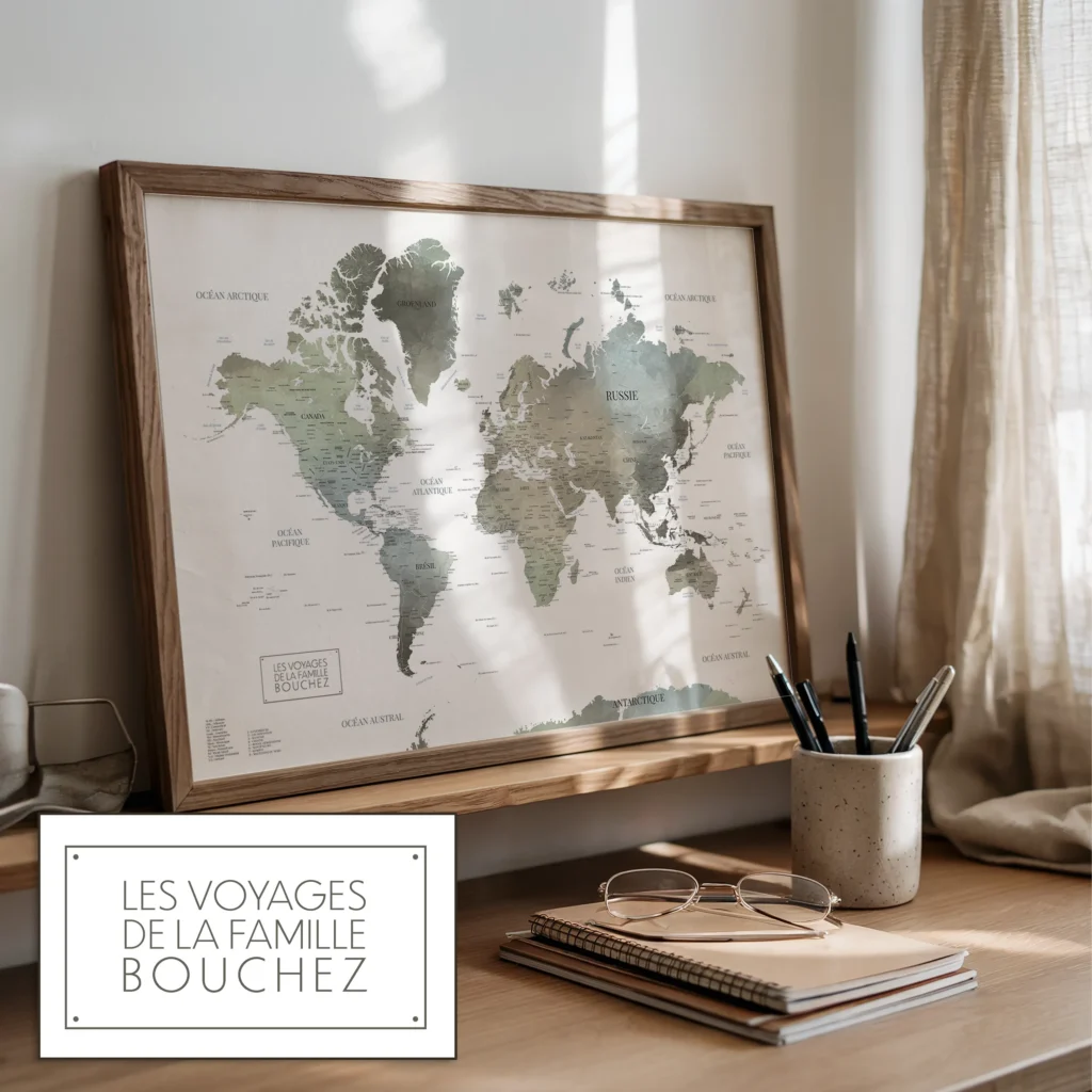 Carte du monde personnalisée style Élégant — Minérale Affichéo