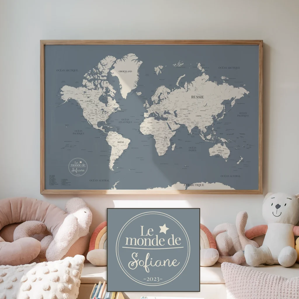 Carte du monde personnalisée style Poétique — Voyages Affichéo