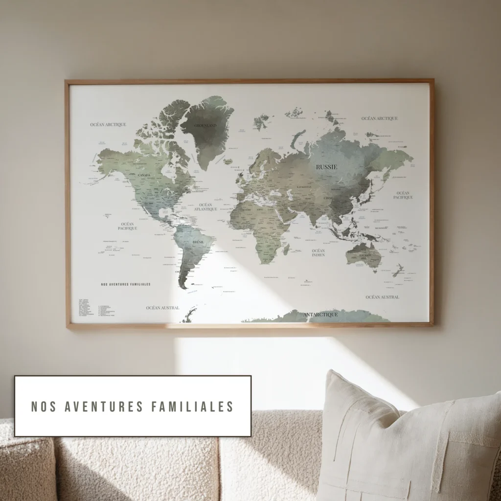 Carte du monde personnalisée signature horizontale — Minérale Affichéo