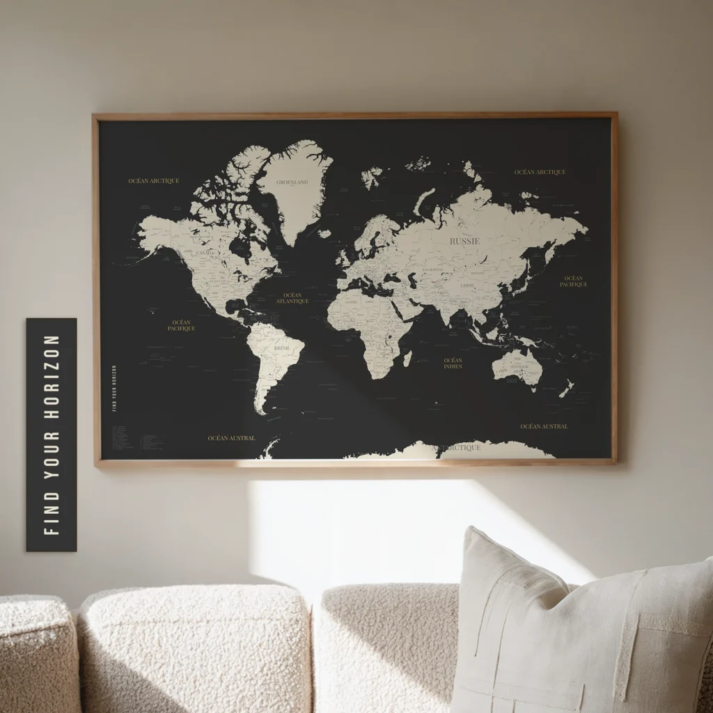 Carte du monde personnalisée signature verticale — Malo Affichéo