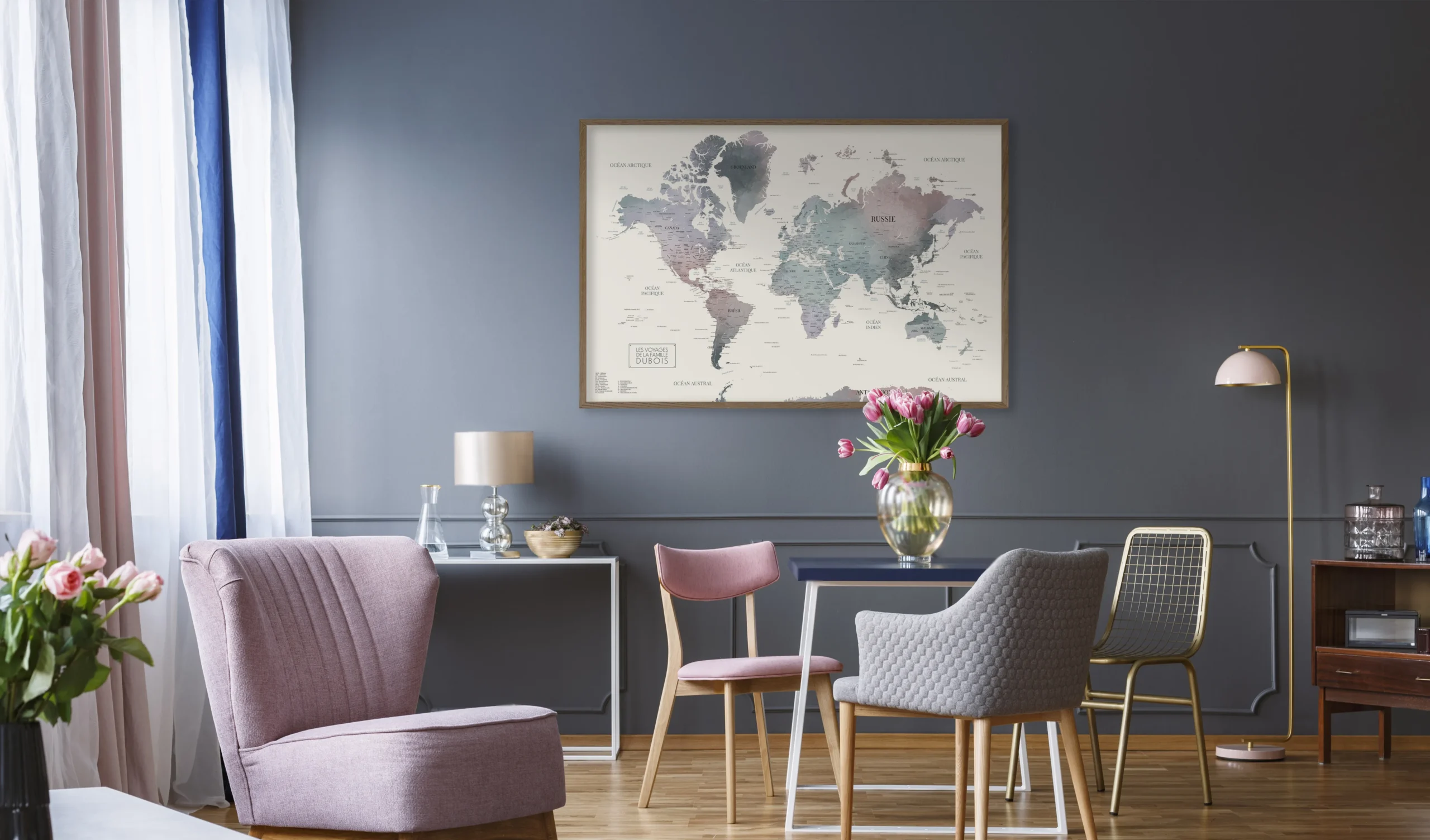 Carte du monde grand format pour le salon - Affichéo