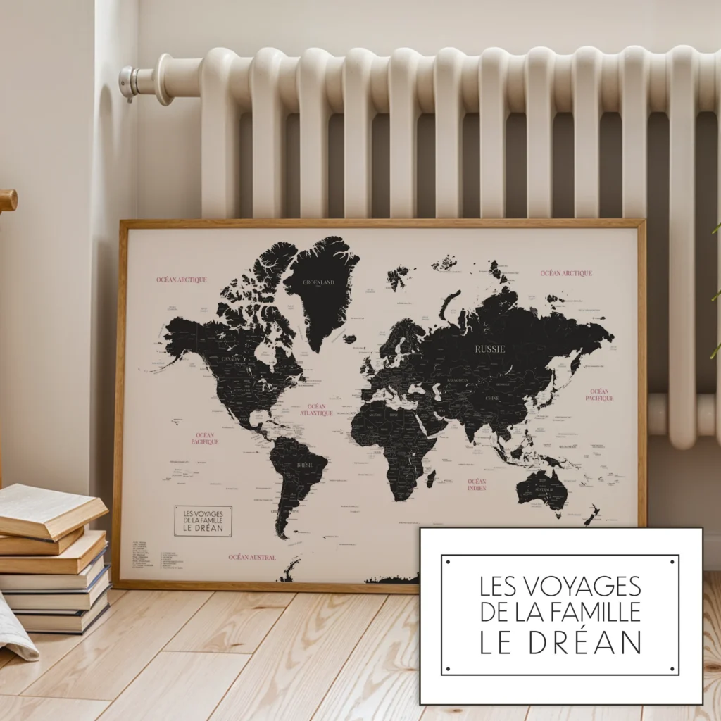 Carte du monde personnalisée style Élégant — Inès Affichéo