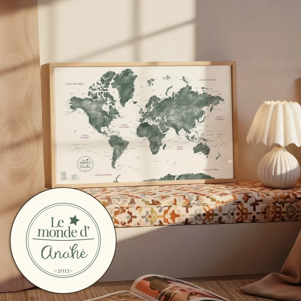 Carte du monde personnalisée style Poétique — Eve Affichéo