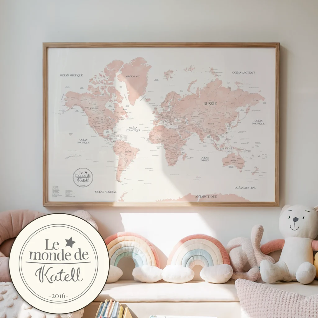Carte du monde personnalisée style Poétique — Billie Affichéo