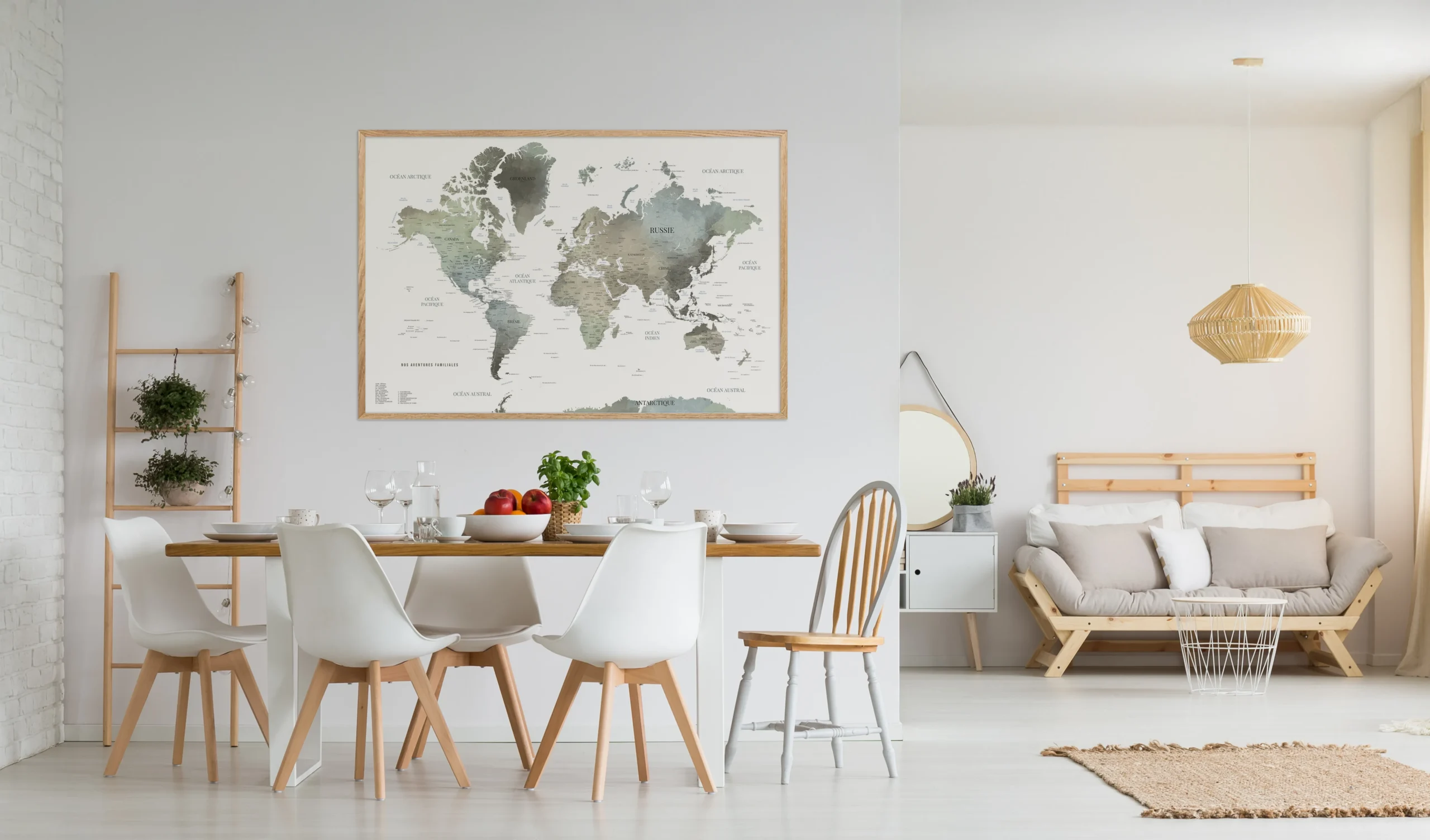 carte du monde personnalisable grand format Décoration murale carte du monde personnalisée dans un appartement - Affichéo