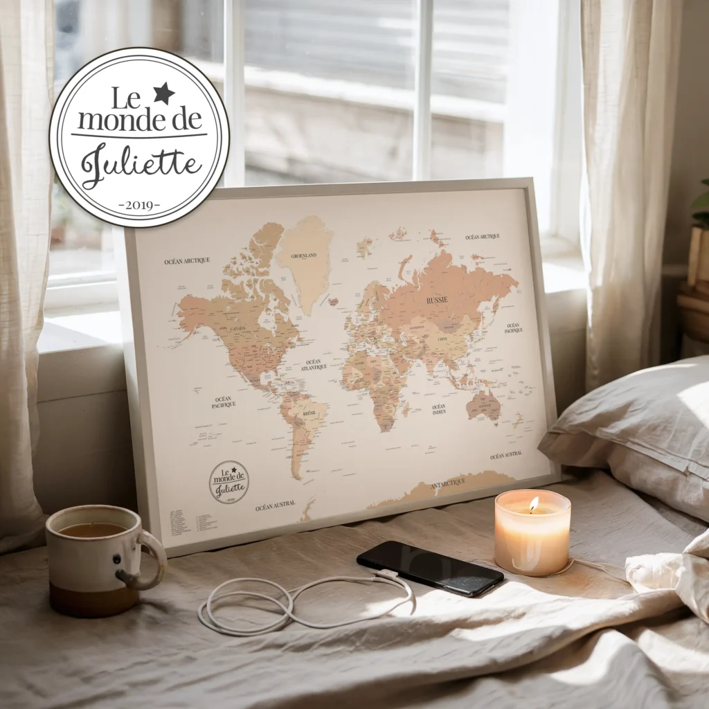 Carte du monde personnalisée style Poétique — Adèle Affichéo
