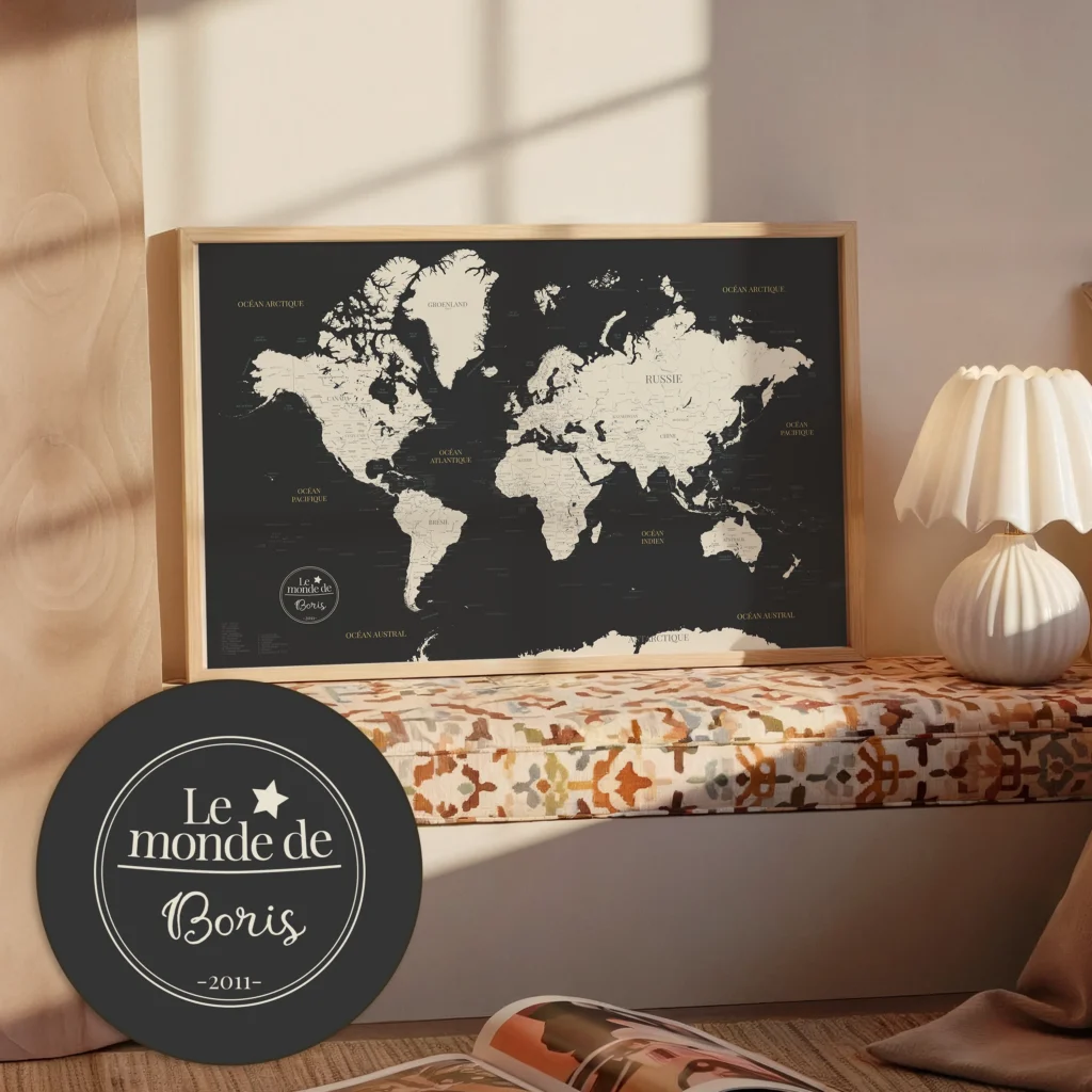 Carte du monde personnalisée style Poétique — Malo Affichéo