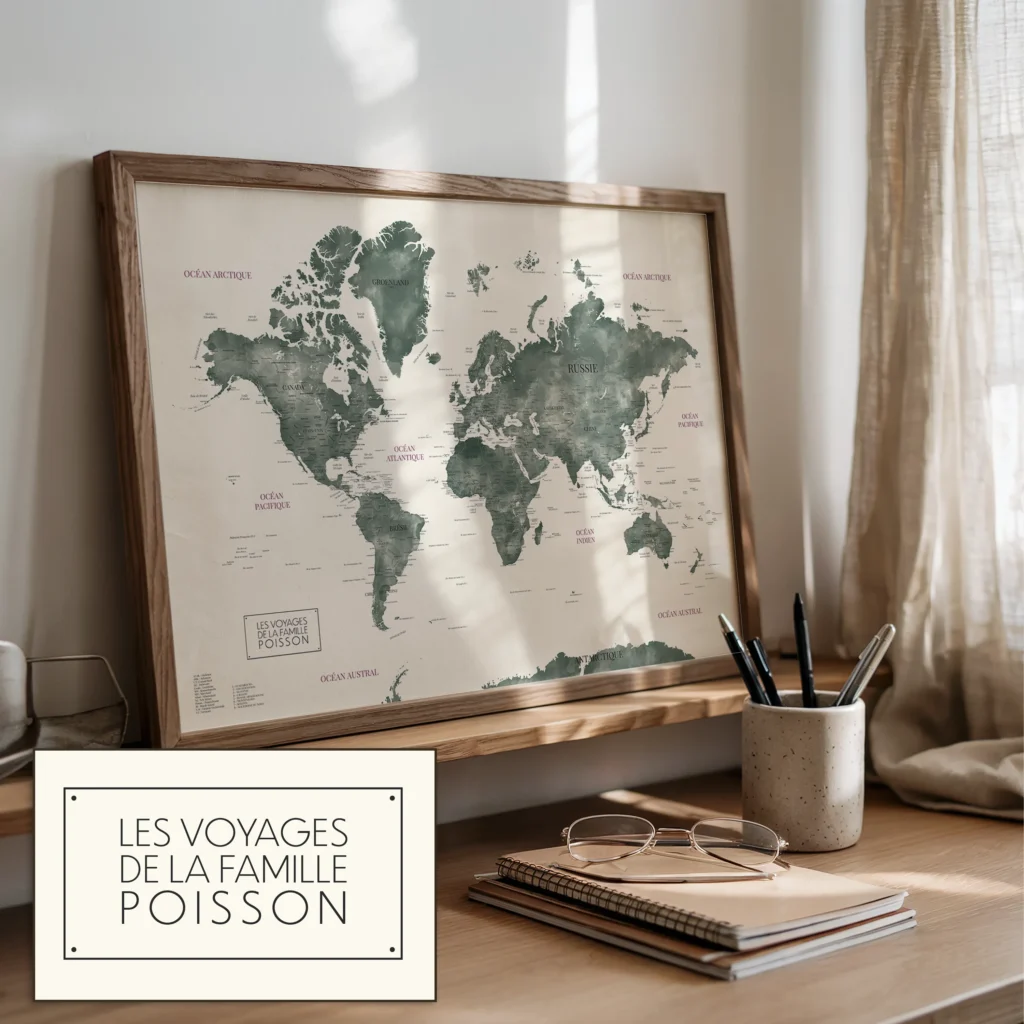 Carte du monde personnalisée style Élégant — Eve Affichéo