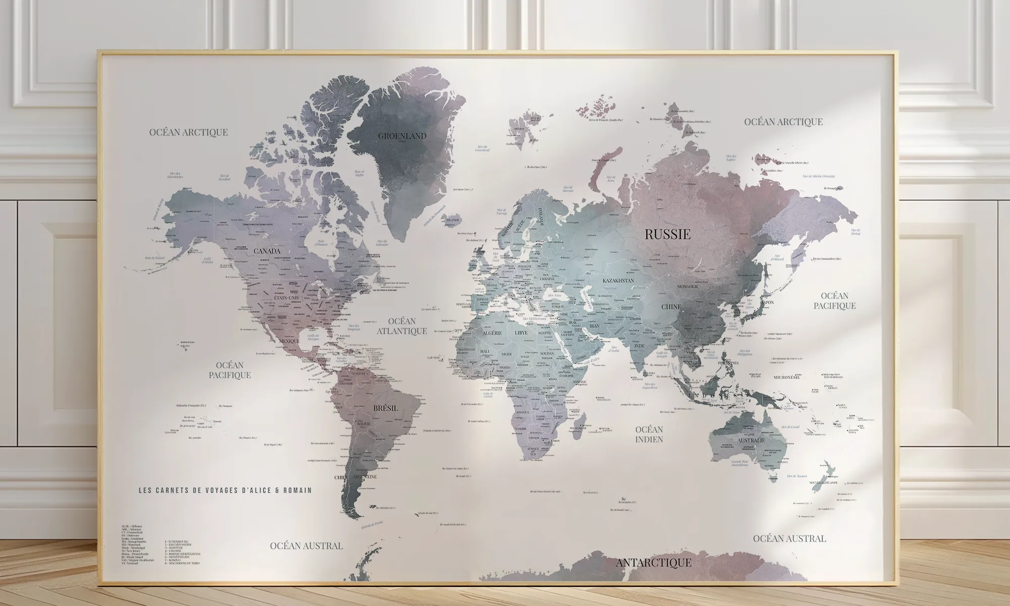 Carte du monde murale avec signature personnalisée  - Affichéo