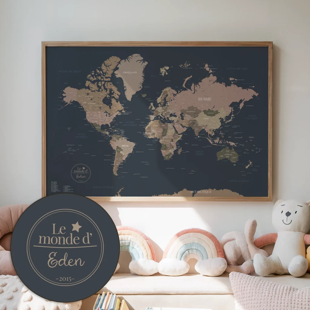 Carte du monde personnalisée style Poétique — Hannah Affichéo