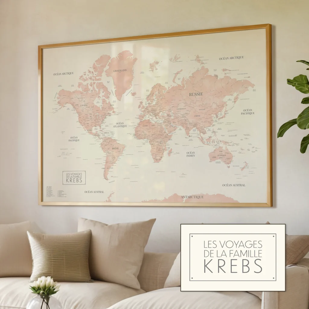 Carte du monde personnalisée style Élégant — Billie Affichéo