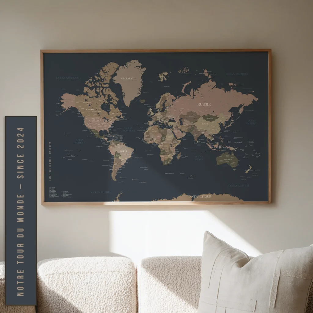 Carte du monde personnalisée signature verticale — Hannah Affichéo