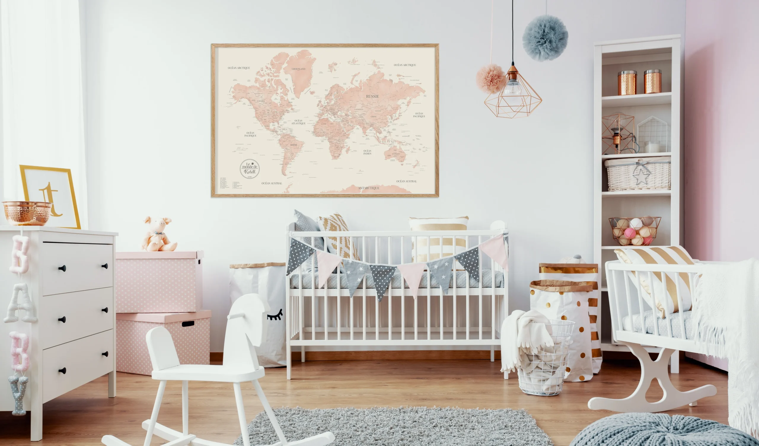 Décoration murale carte du monde personnalisée pour une chambre d'enfant  - Affichéo