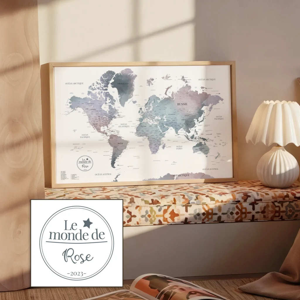 Carte du monde personnalisée style Poétique — Pénélope Affichéo