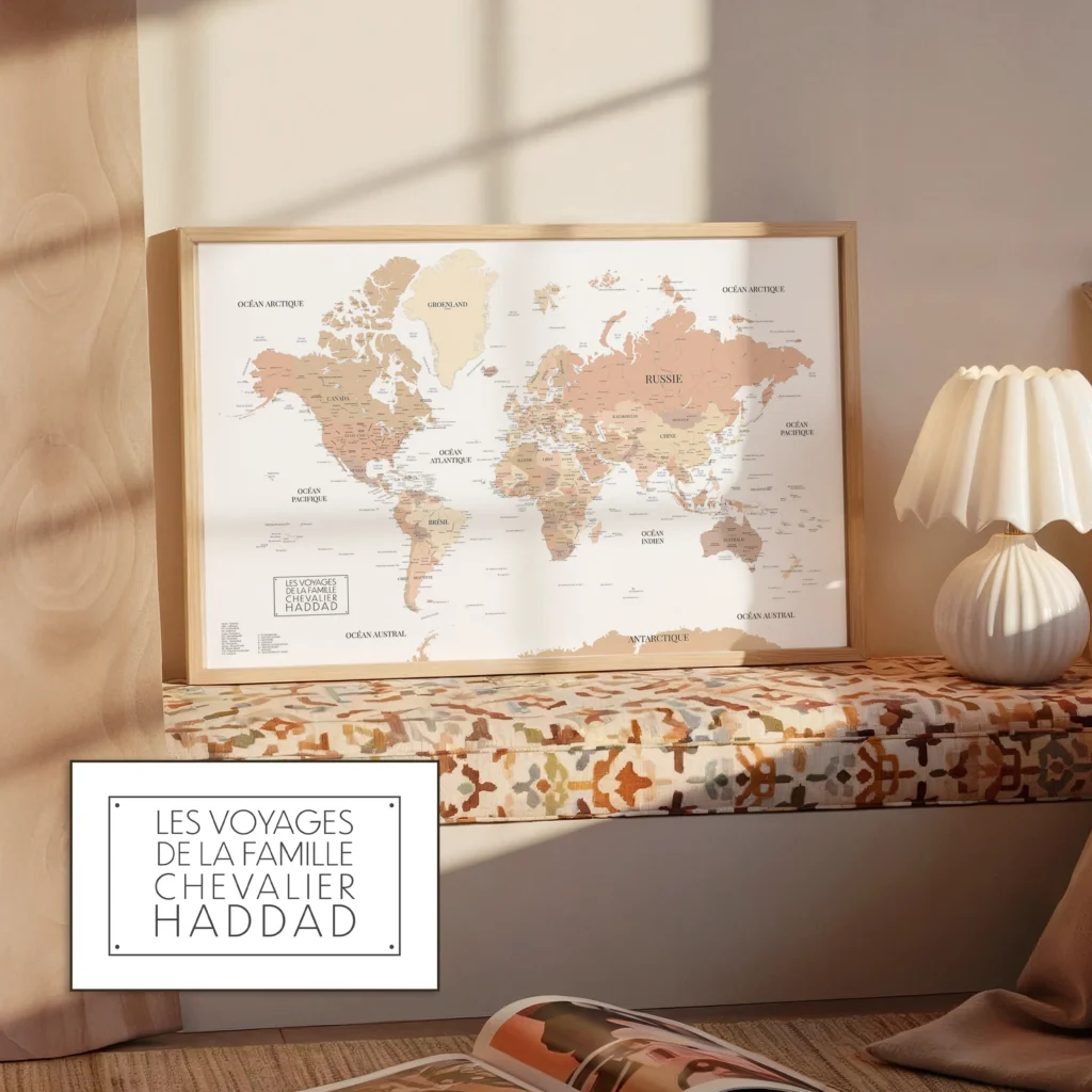 Carte du monde personnalisée style Élégant — Adèle Affichéo